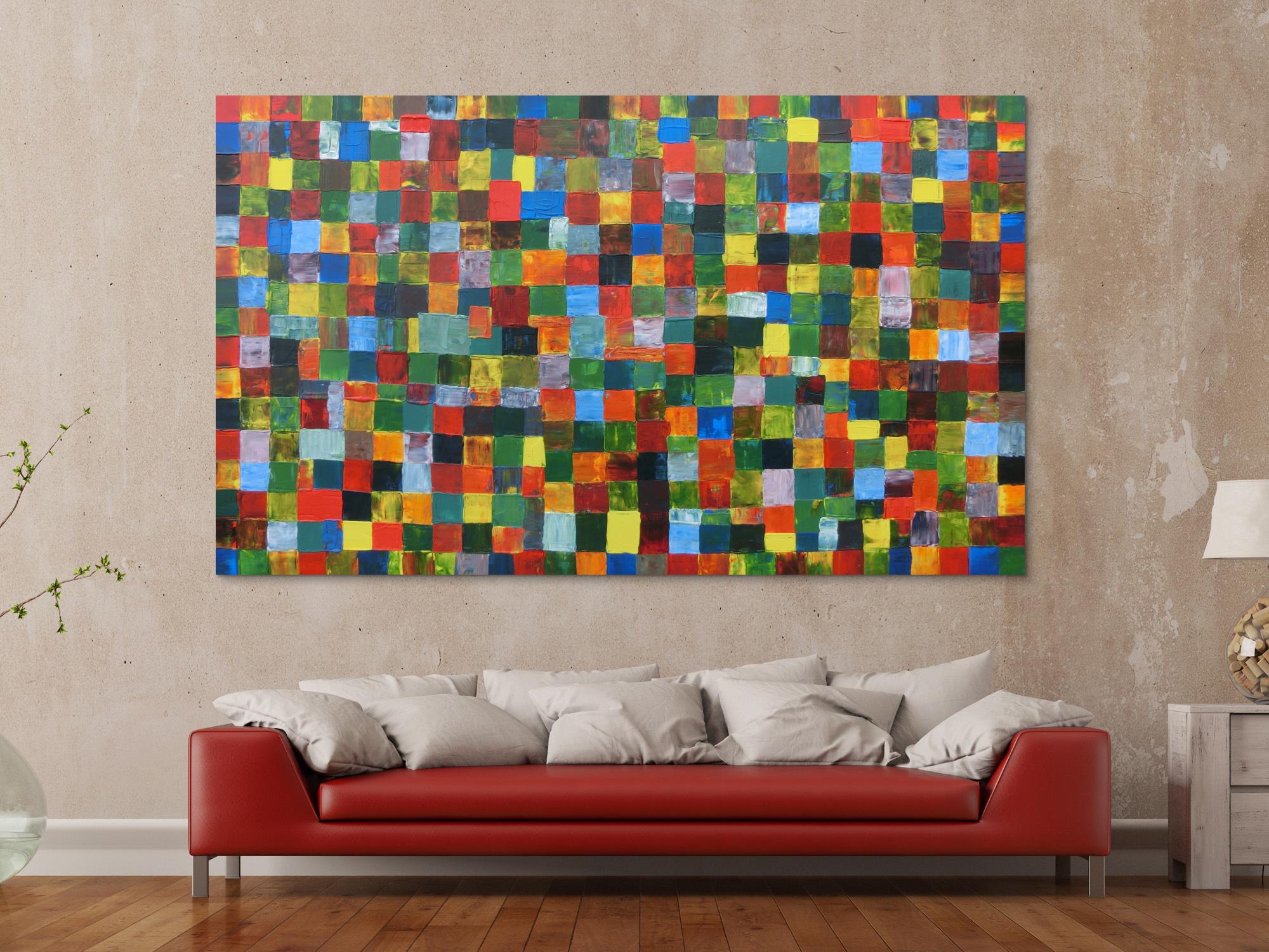 Abstraktes Acrylbild mit bunten Kacheln