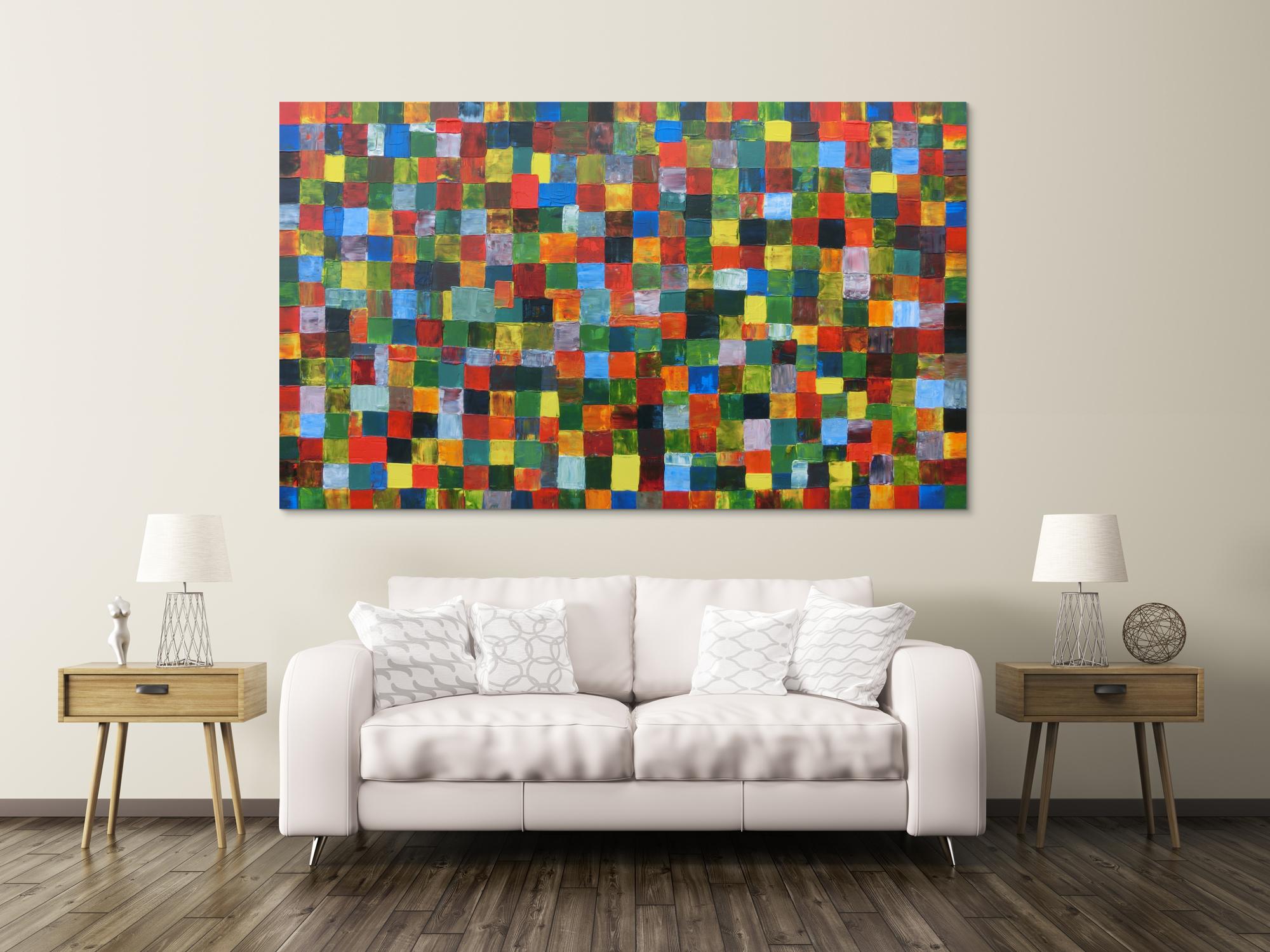 Abstraktes Acrylbild mit bunten Kacheln