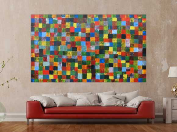 Abstraktes Acrylbild mit bunten Kacheln