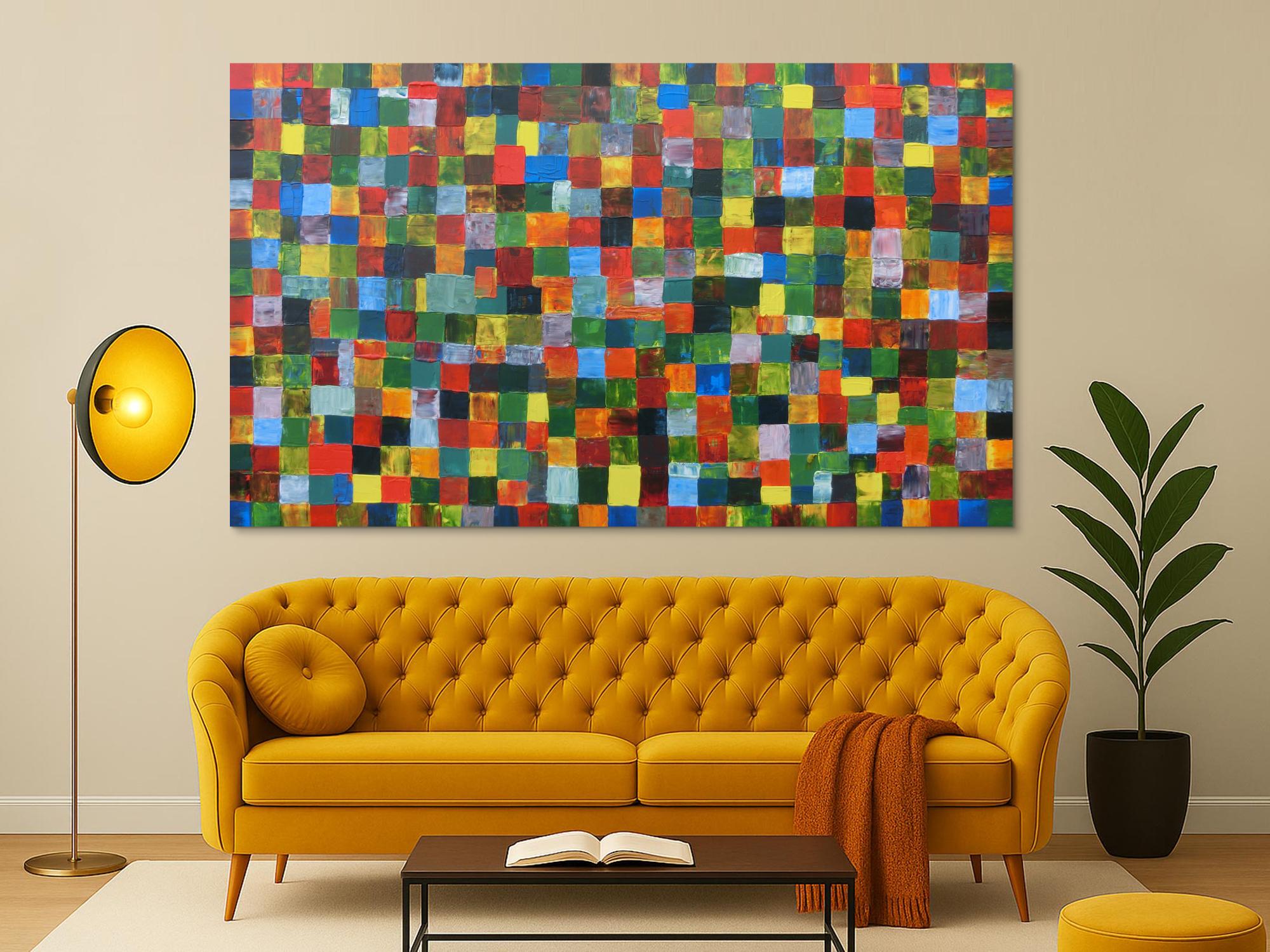 Abstraktes Acrylbild mit bunten Kacheln