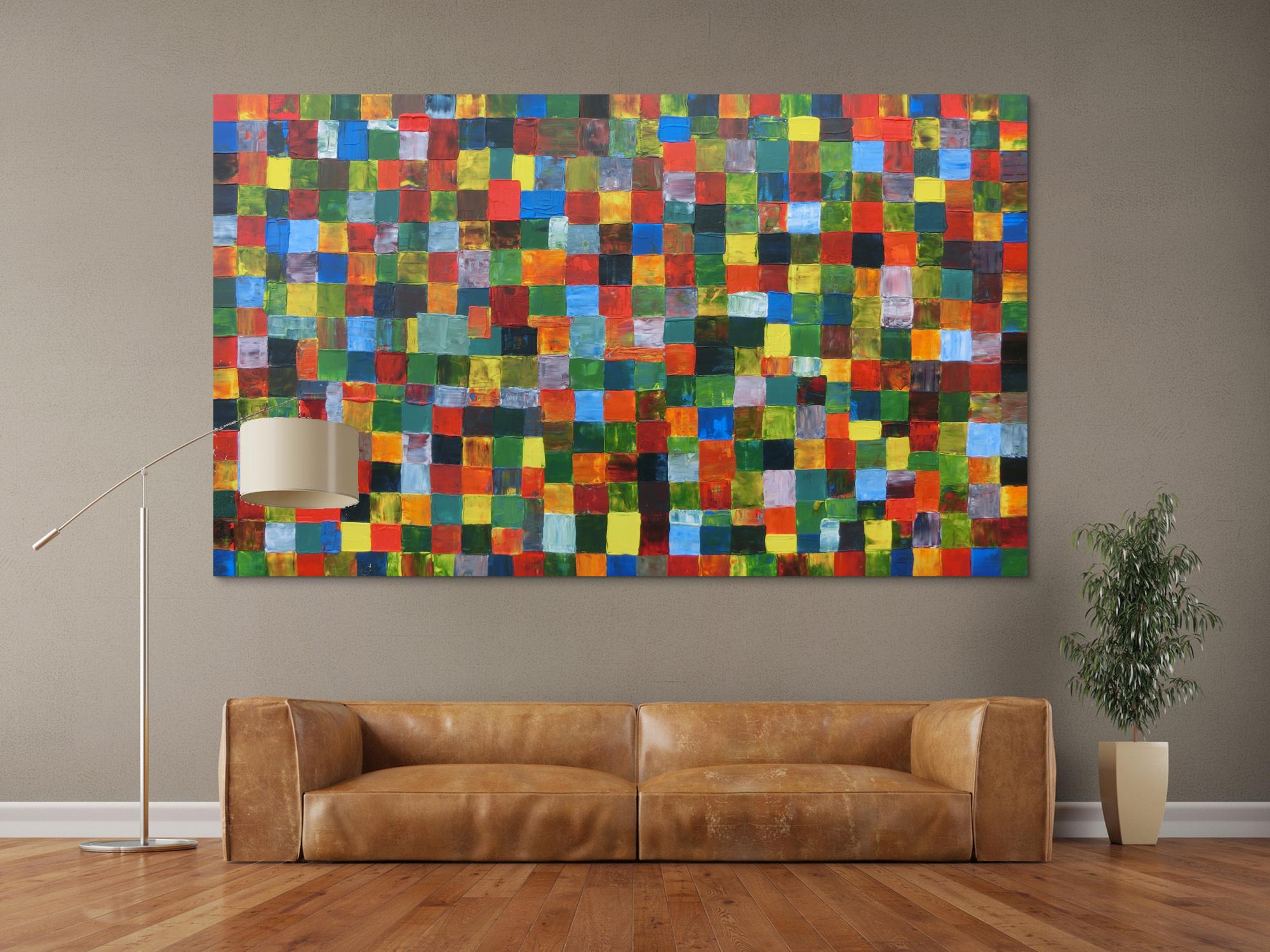 Abstraktes Acrylbild mit bunten Kacheln