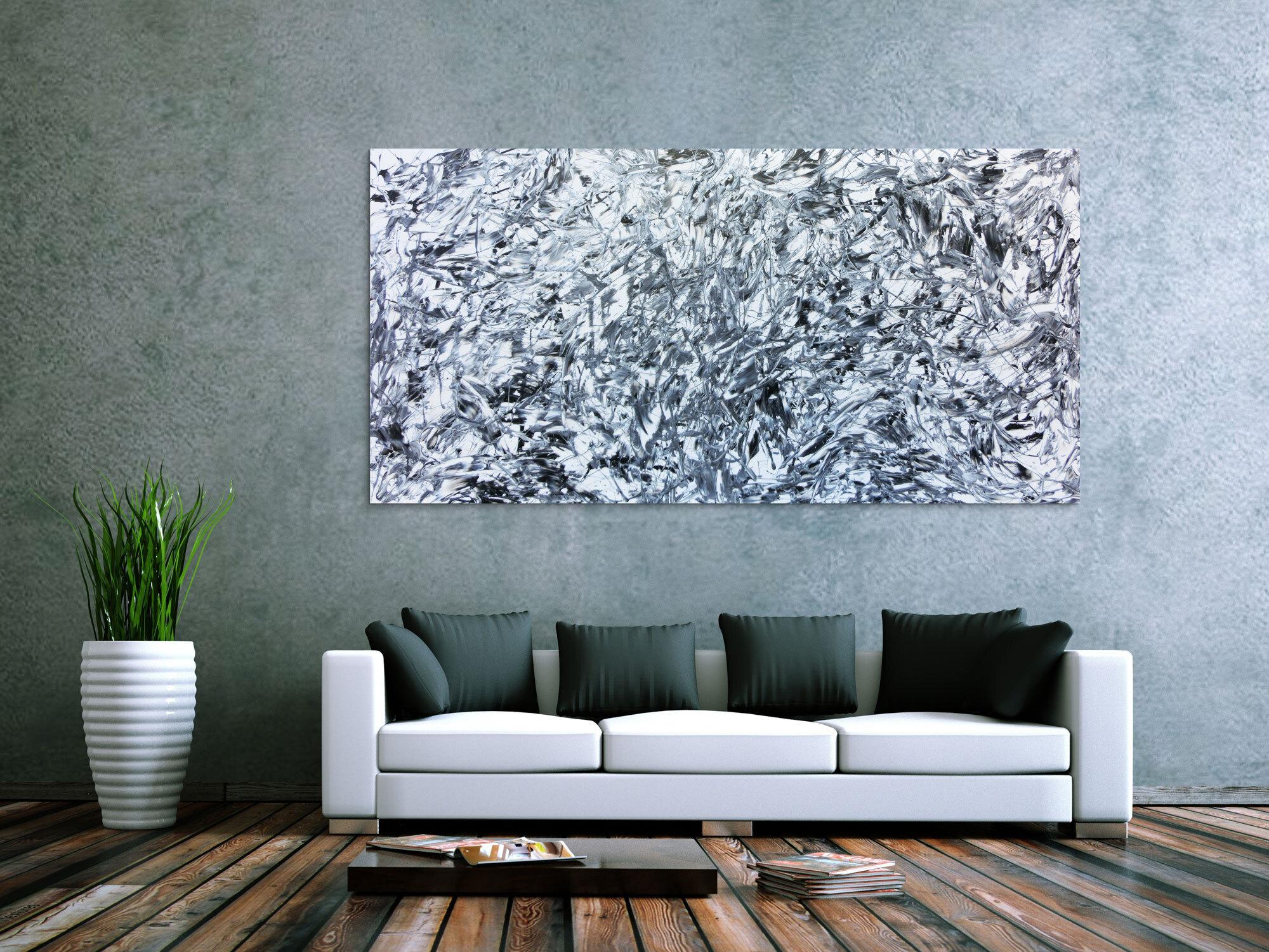 Abstraktes Acrylbild schwarz weiß minimalistisch modern und schlicht