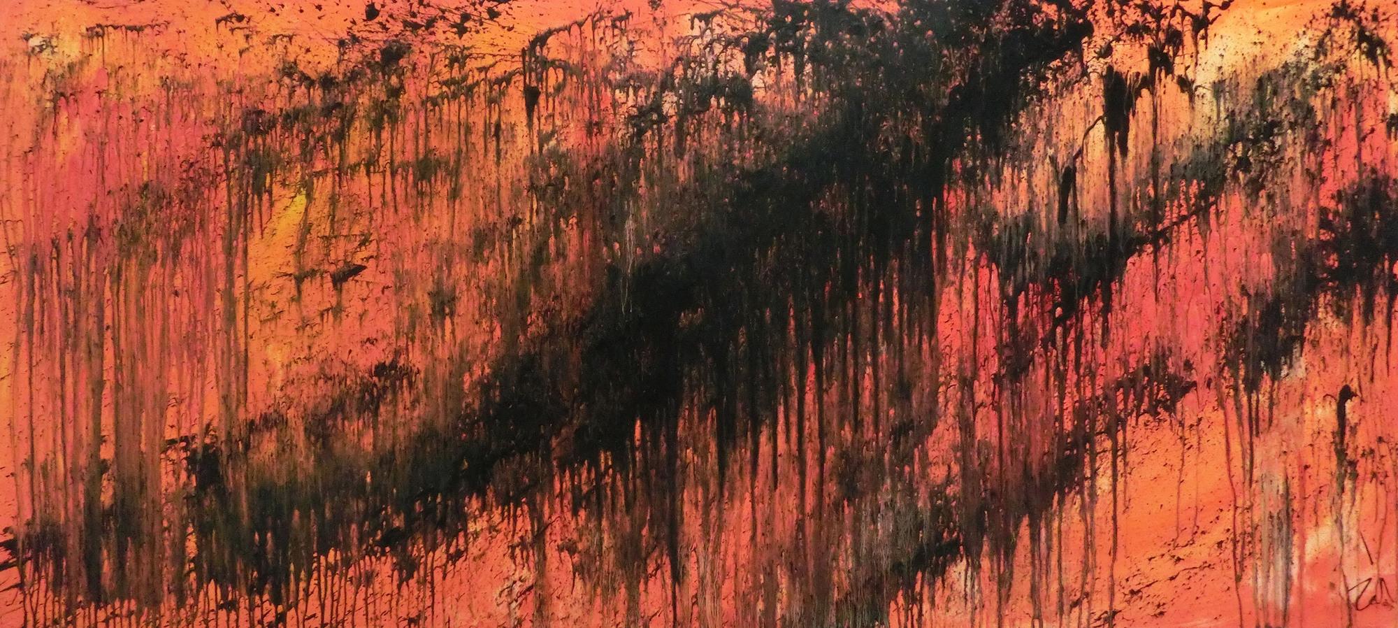 Abstraktes Acrylbild modern schwarz orange schlicht