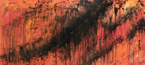 Abstraktes Acrylbild modern schwarz orange schlicht