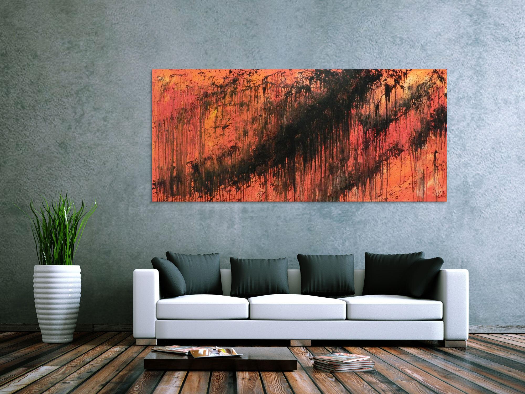 Abstraktes Acrylbild modern schwarz orange schlicht