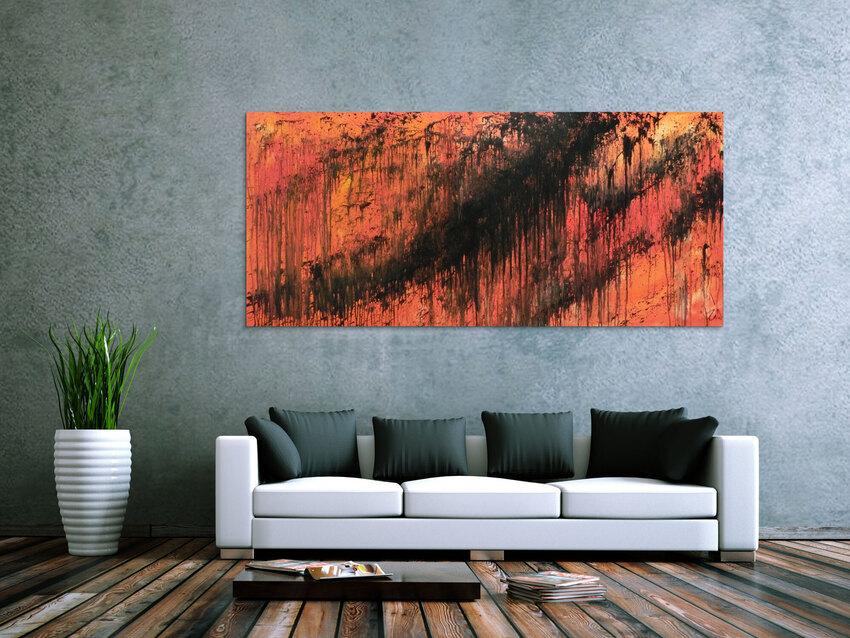 Abstraktes Acrylbild modern schwarz orange schlicht