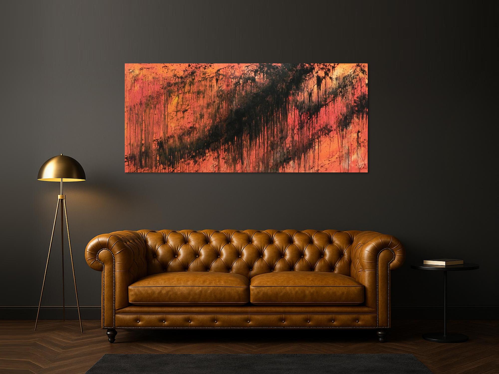 Abstraktes Acrylbild modern schwarz orange schlicht