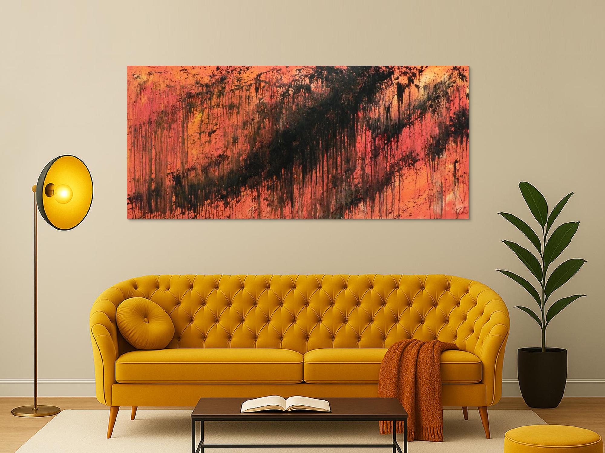 Abstraktes Acrylbild modern schwarz orange schlicht