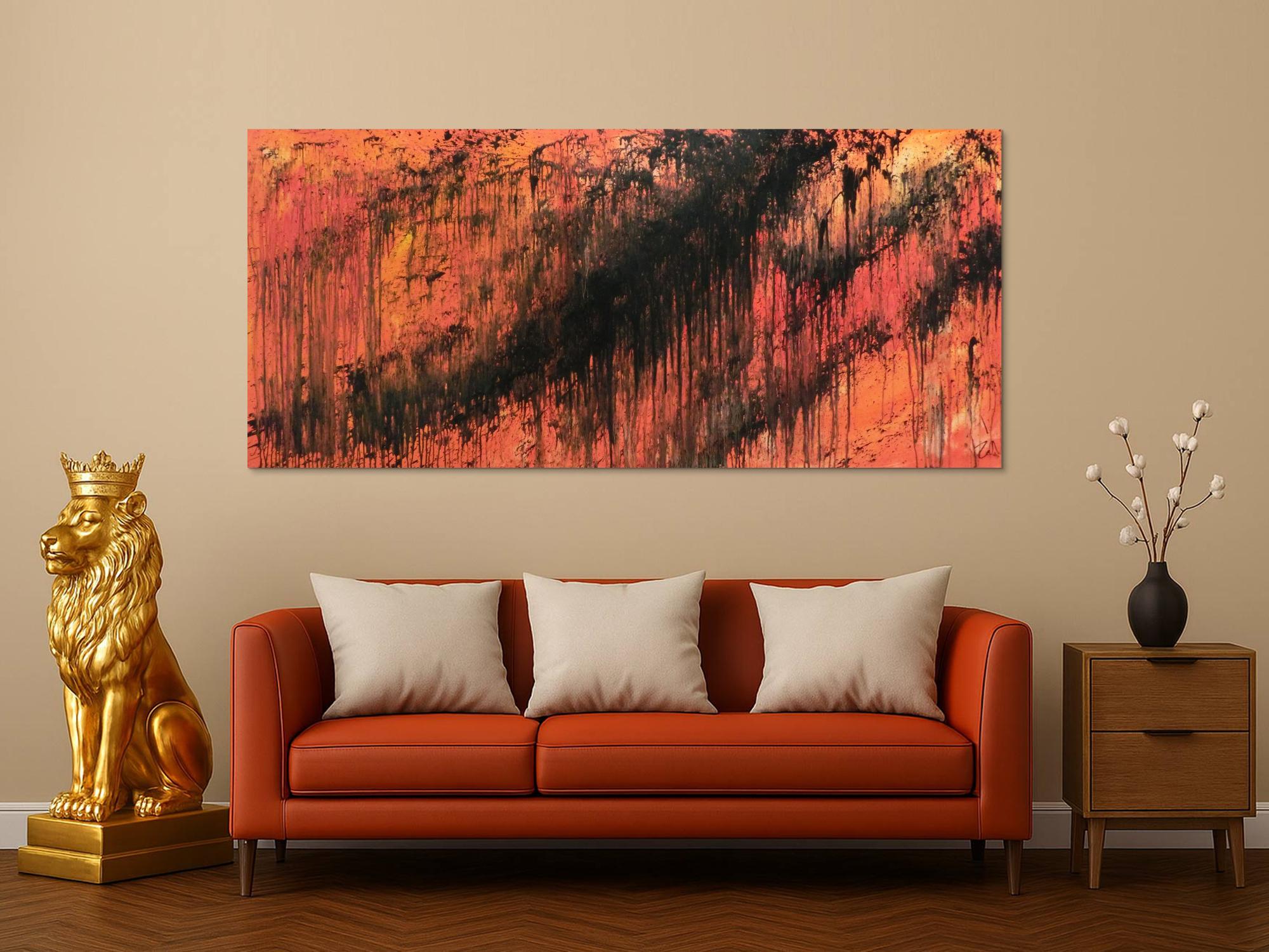 Abstraktes Acrylbild modern schwarz orange schlicht