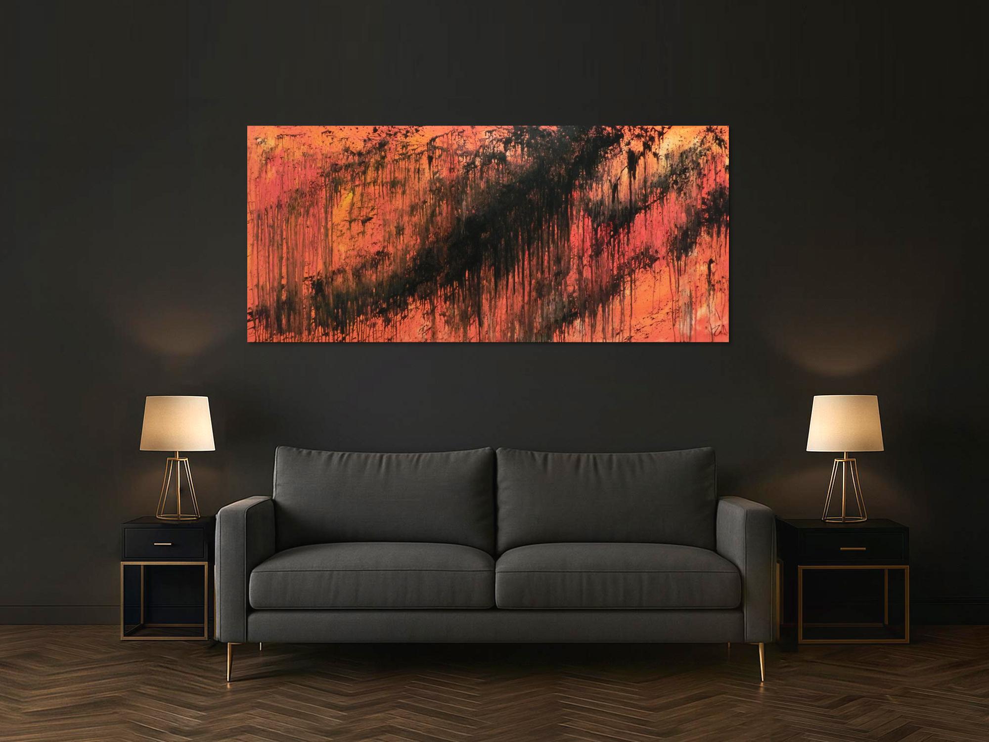 Abstraktes Acrylbild modern schwarz orange schlicht