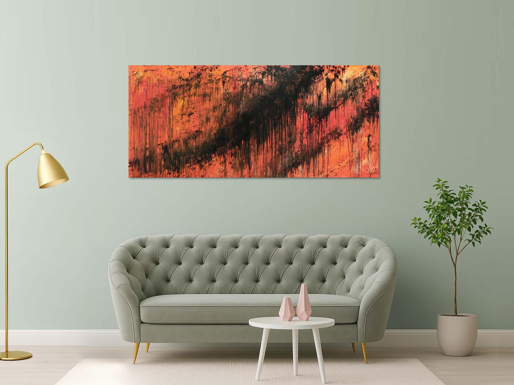 Abstraktes Acrylbild modern schwarz orange schlicht