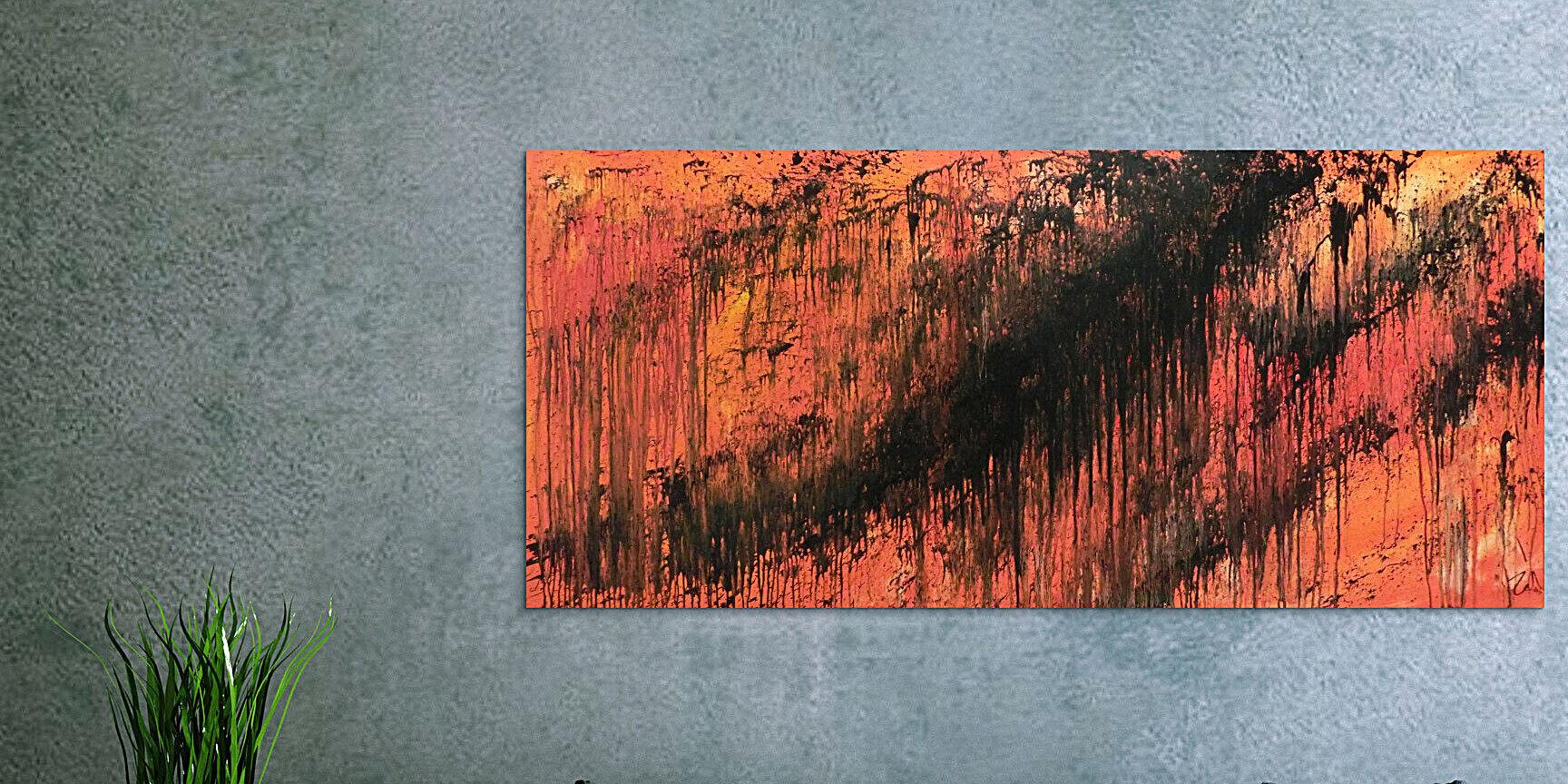 Abstraktes Acrylbild modern schwarz orange schlicht