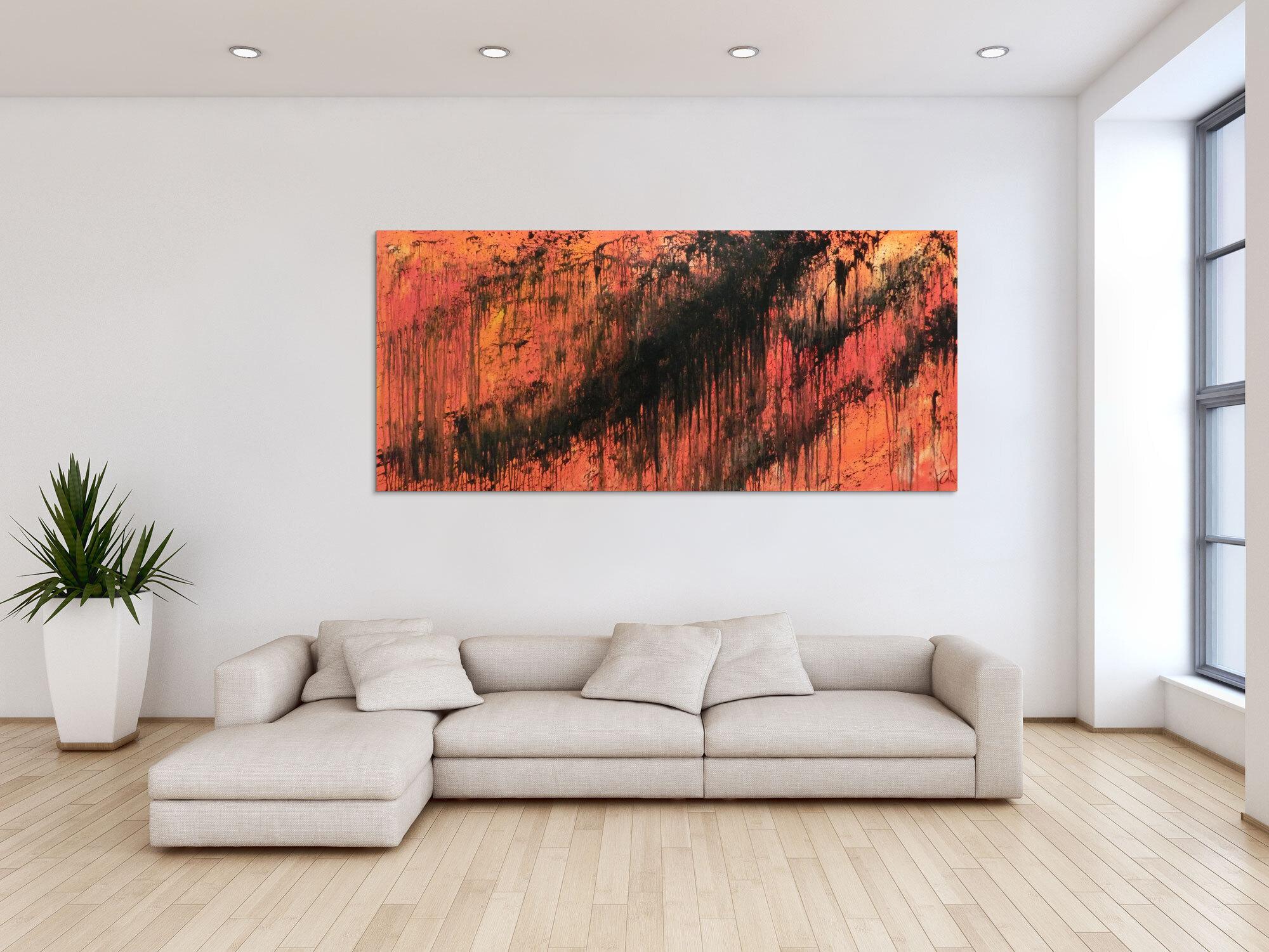 Abstraktes Acrylbild modern schwarz orange schlicht