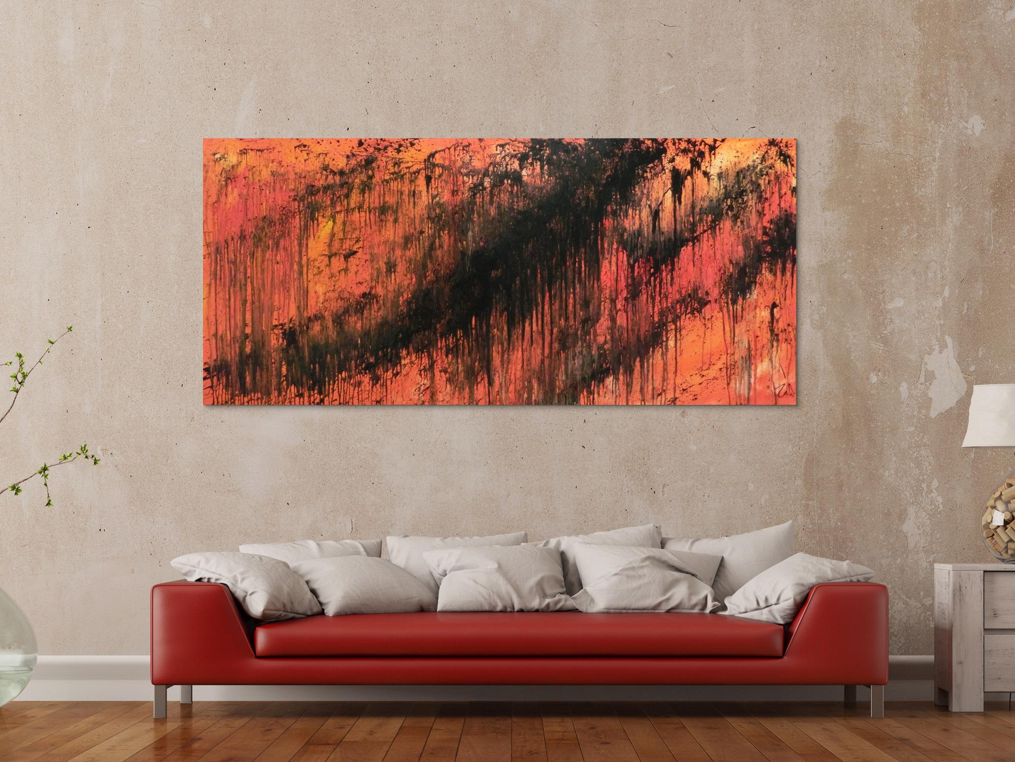 Abstraktes Acrylbild modern schwarz orange schlicht