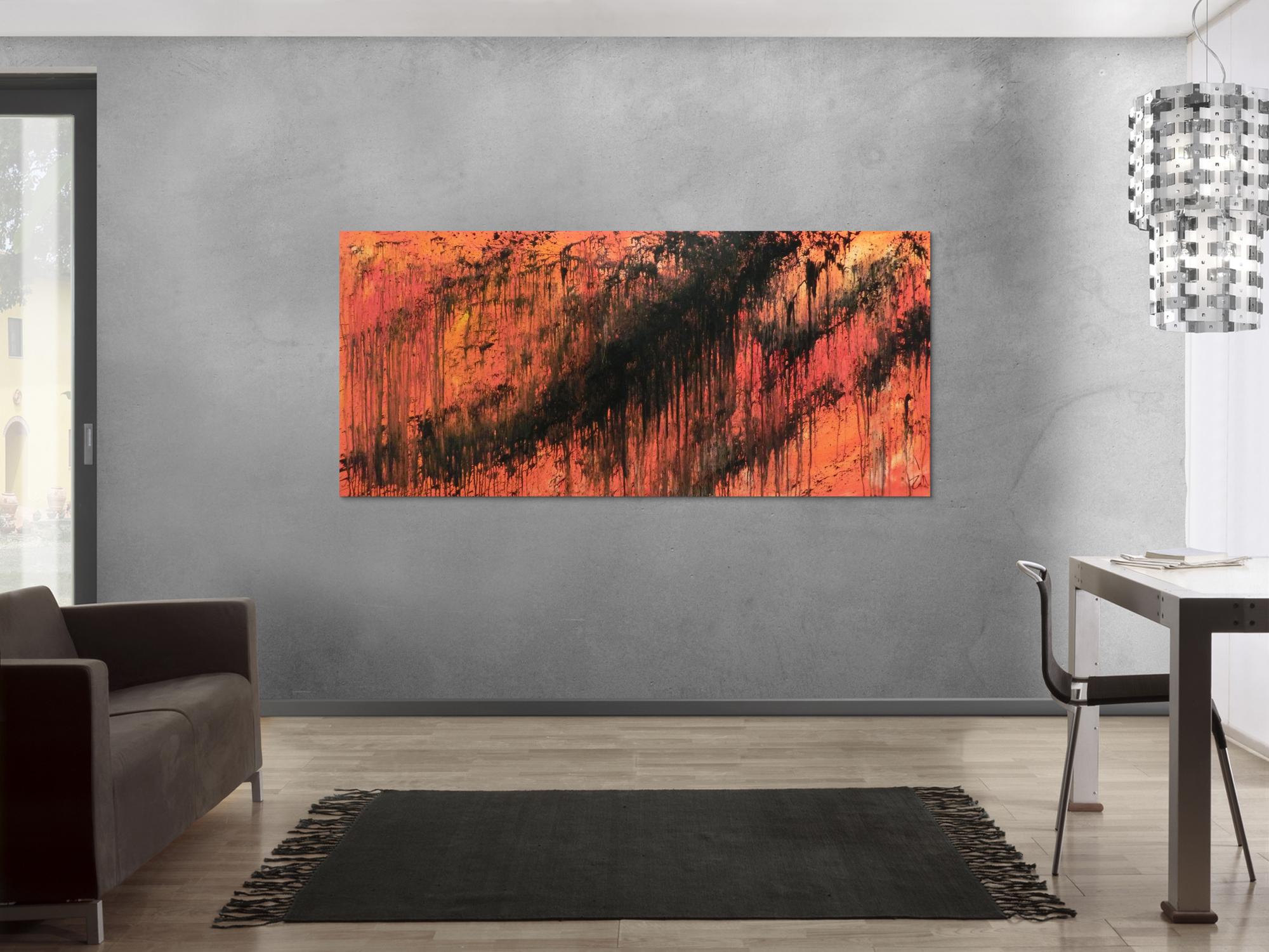 Abstraktes Acrylbild modern schwarz orange schlicht