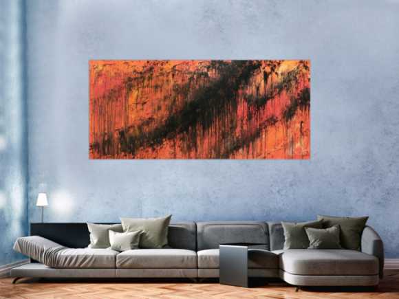 Abstraktes Acrylbild modern schwarz orange schlicht