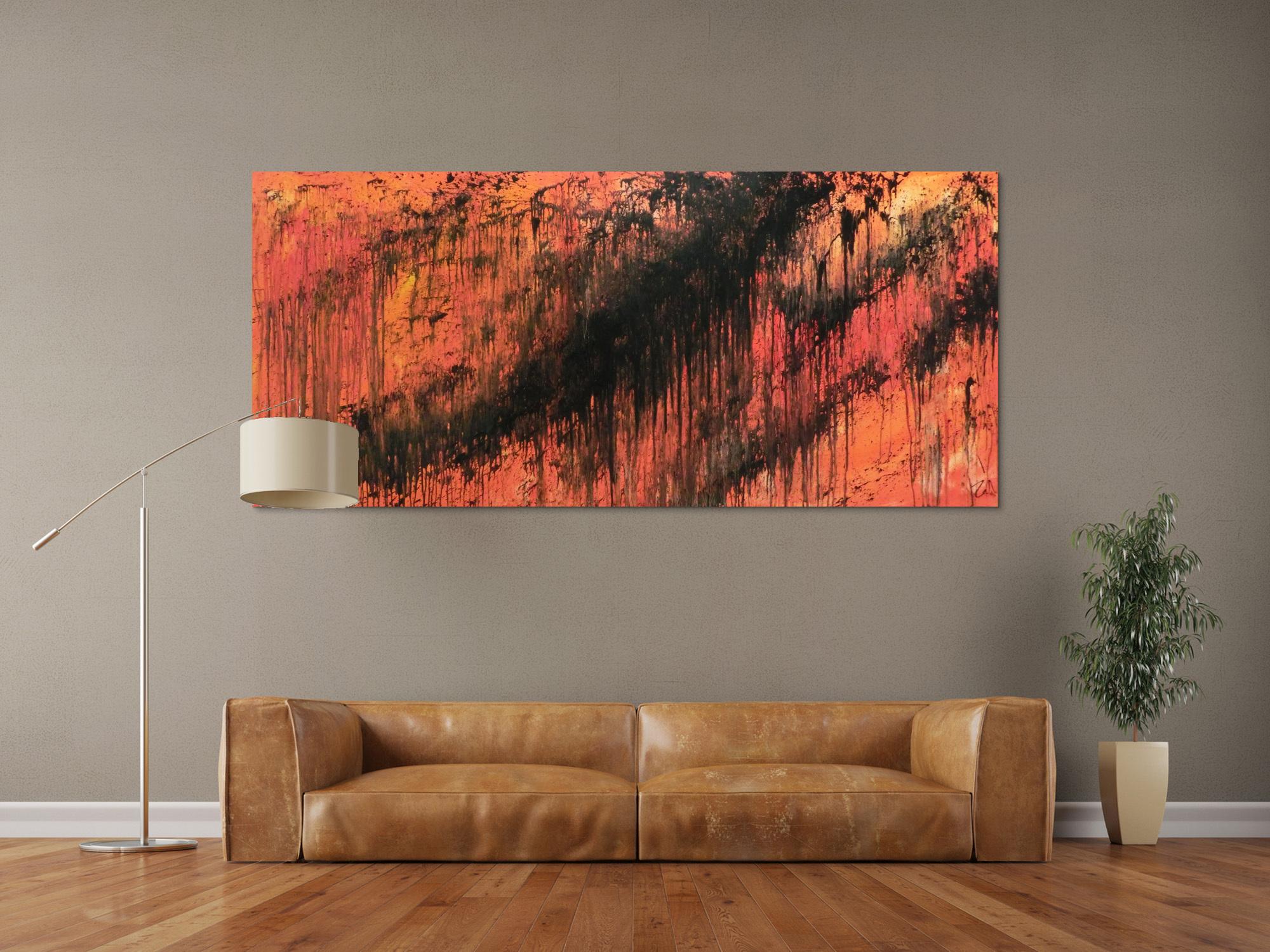 Abstraktes Acrylbild modern schwarz orange schlicht