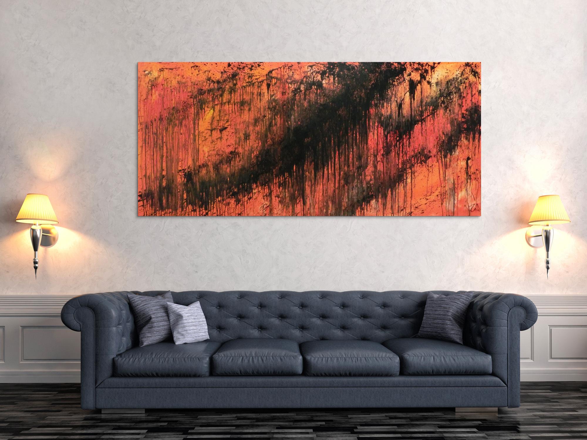 Abstraktes Acrylbild modern schwarz orange schlicht