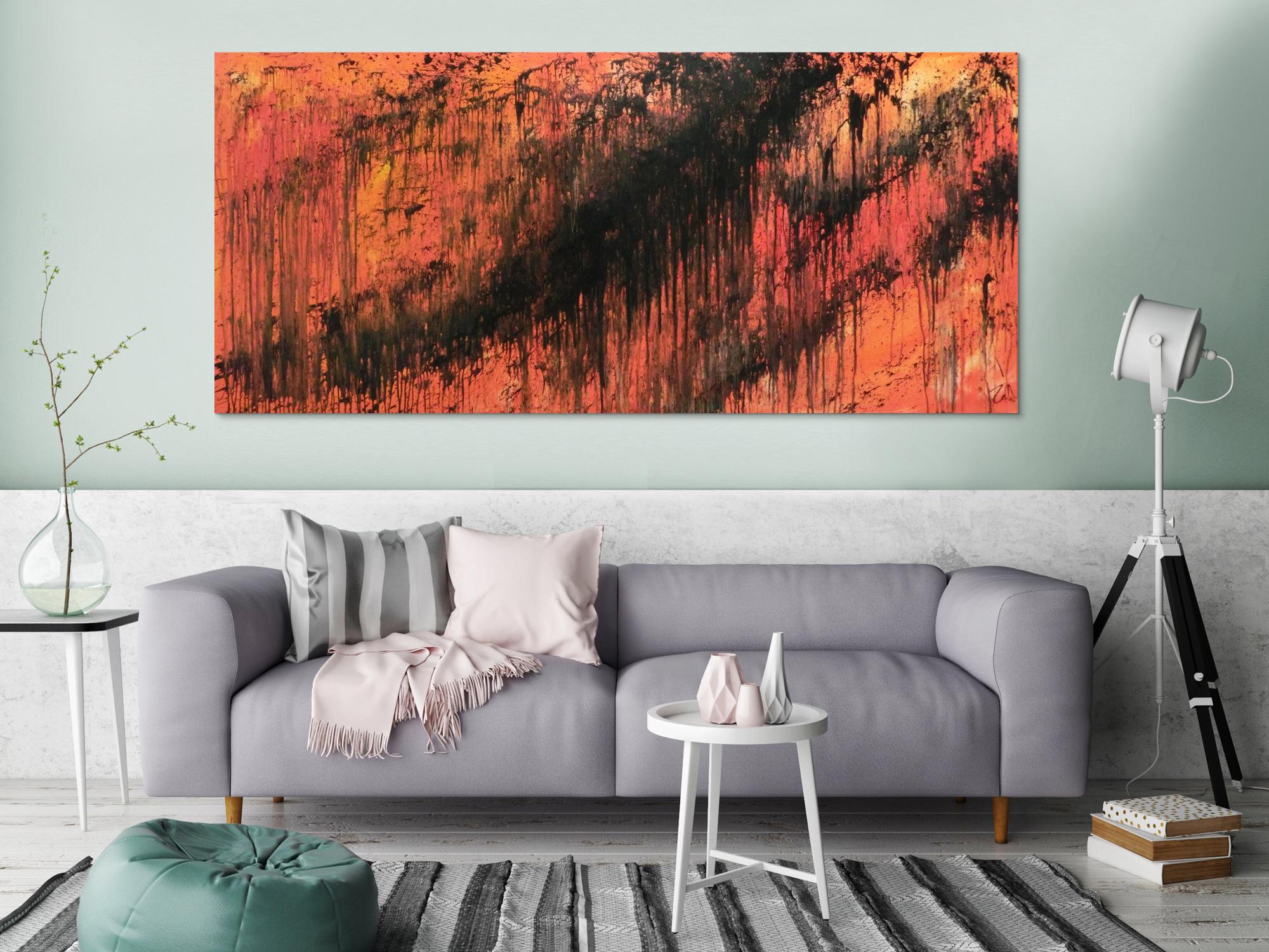 Abstraktes Acrylbild modern schwarz orange schlicht