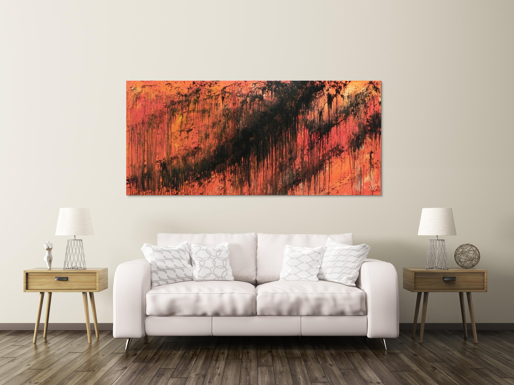 Abstraktes Acrylbild modern schwarz orange schlicht