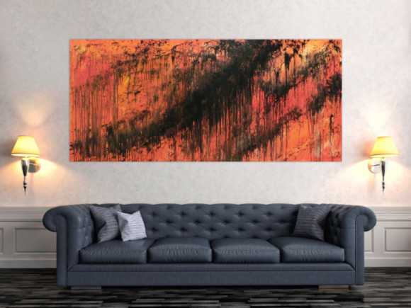 Abstraktes Acrylbild modern schwarz orange schlicht