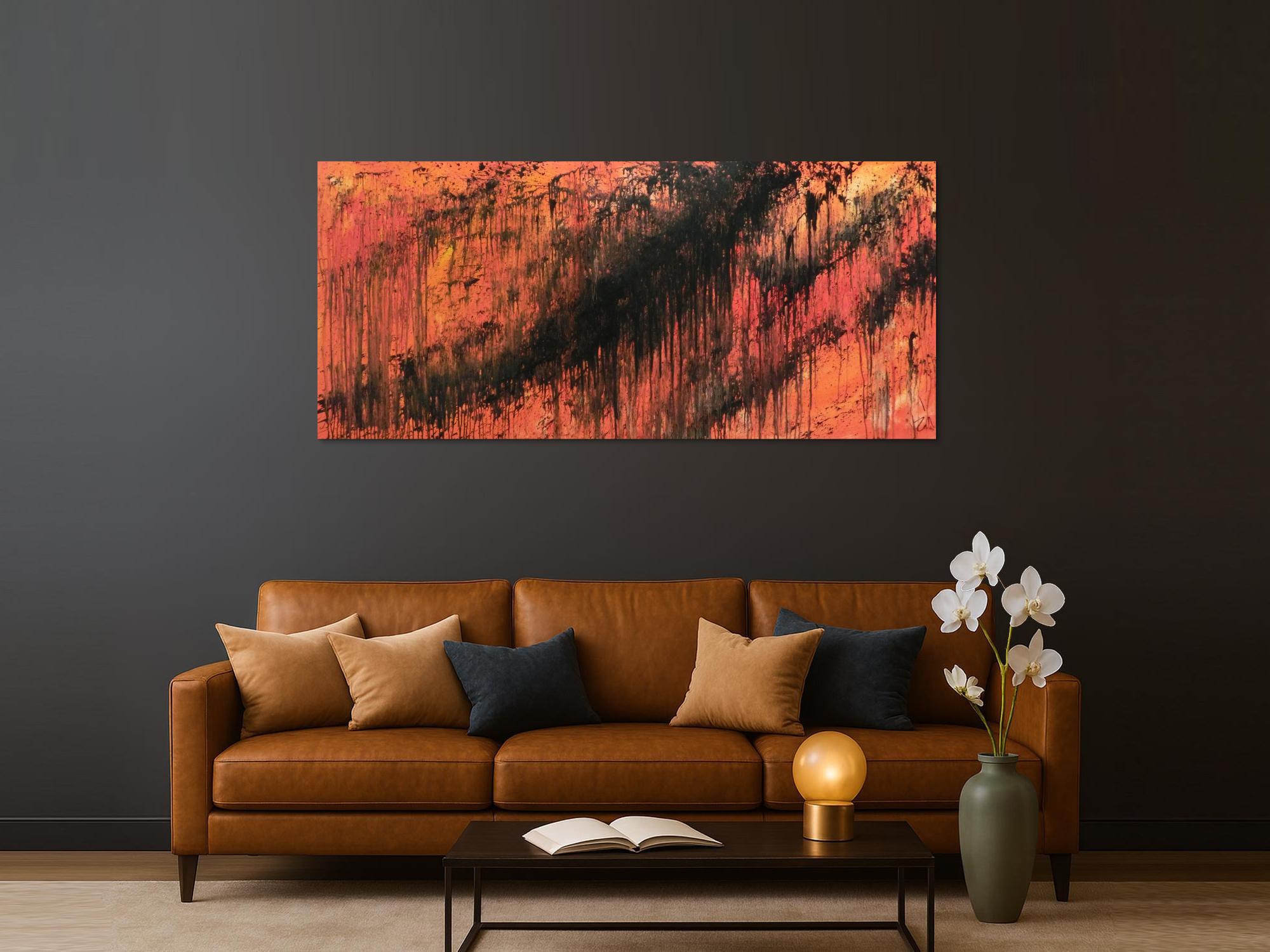 Abstraktes Acrylbild modern schwarz orange schlicht