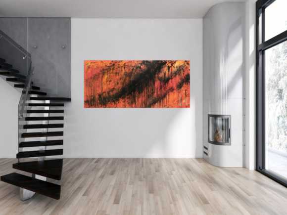 Abstraktes Acrylbild modern schwarz orange schlicht