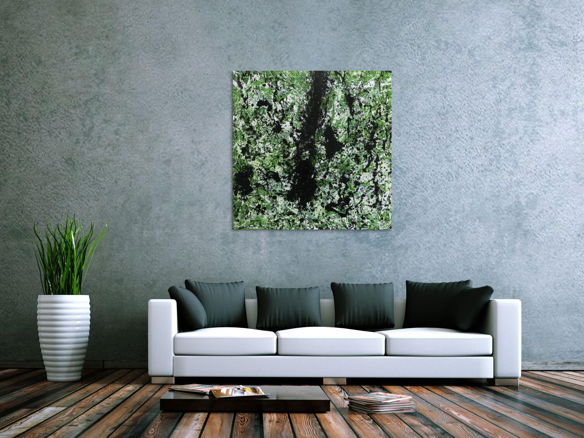 Modernes Acrylbild abstrakt grün schwarz weiß
