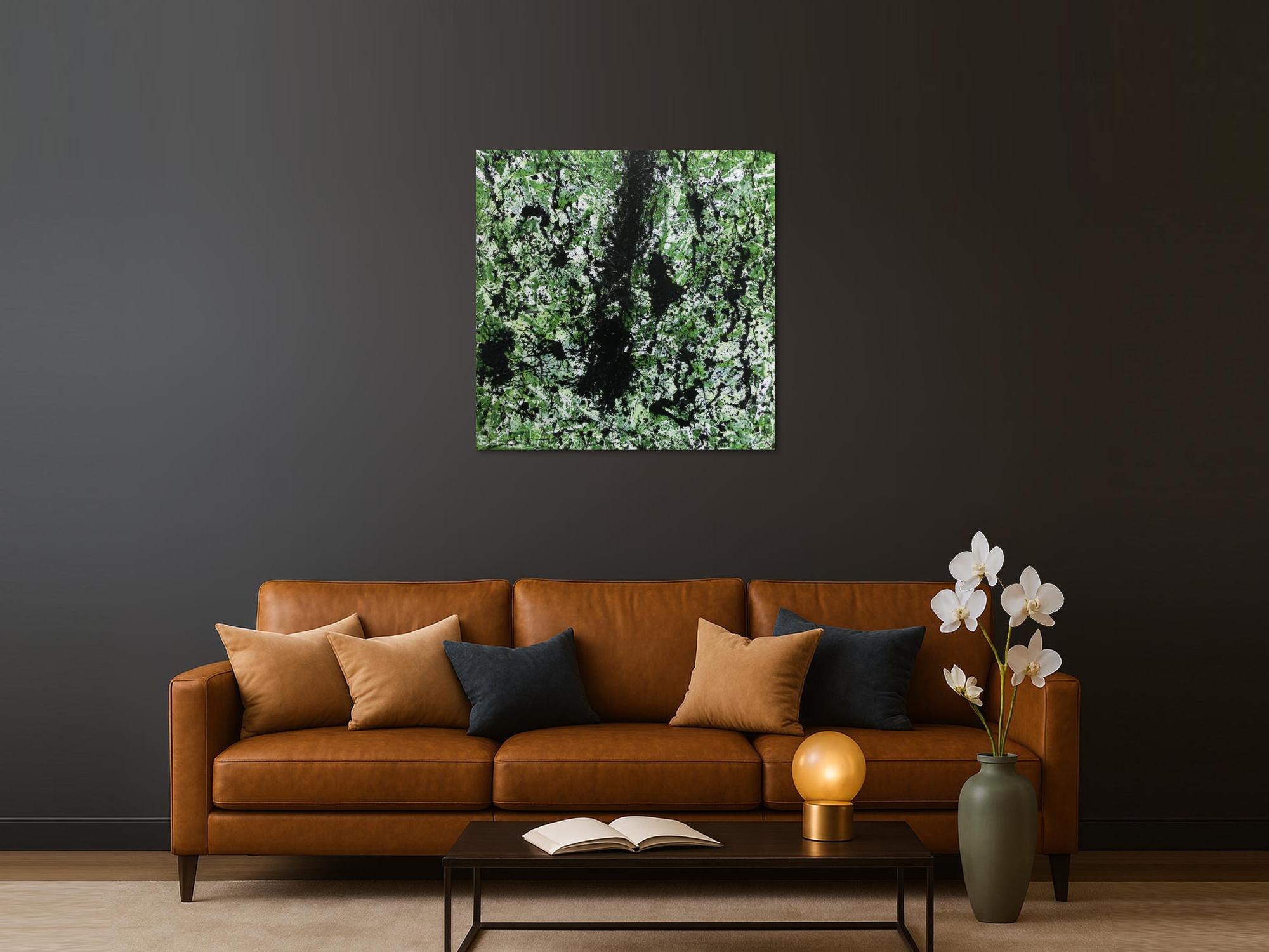 Modernes Acrylbild abstrakt grün schwarz weiß