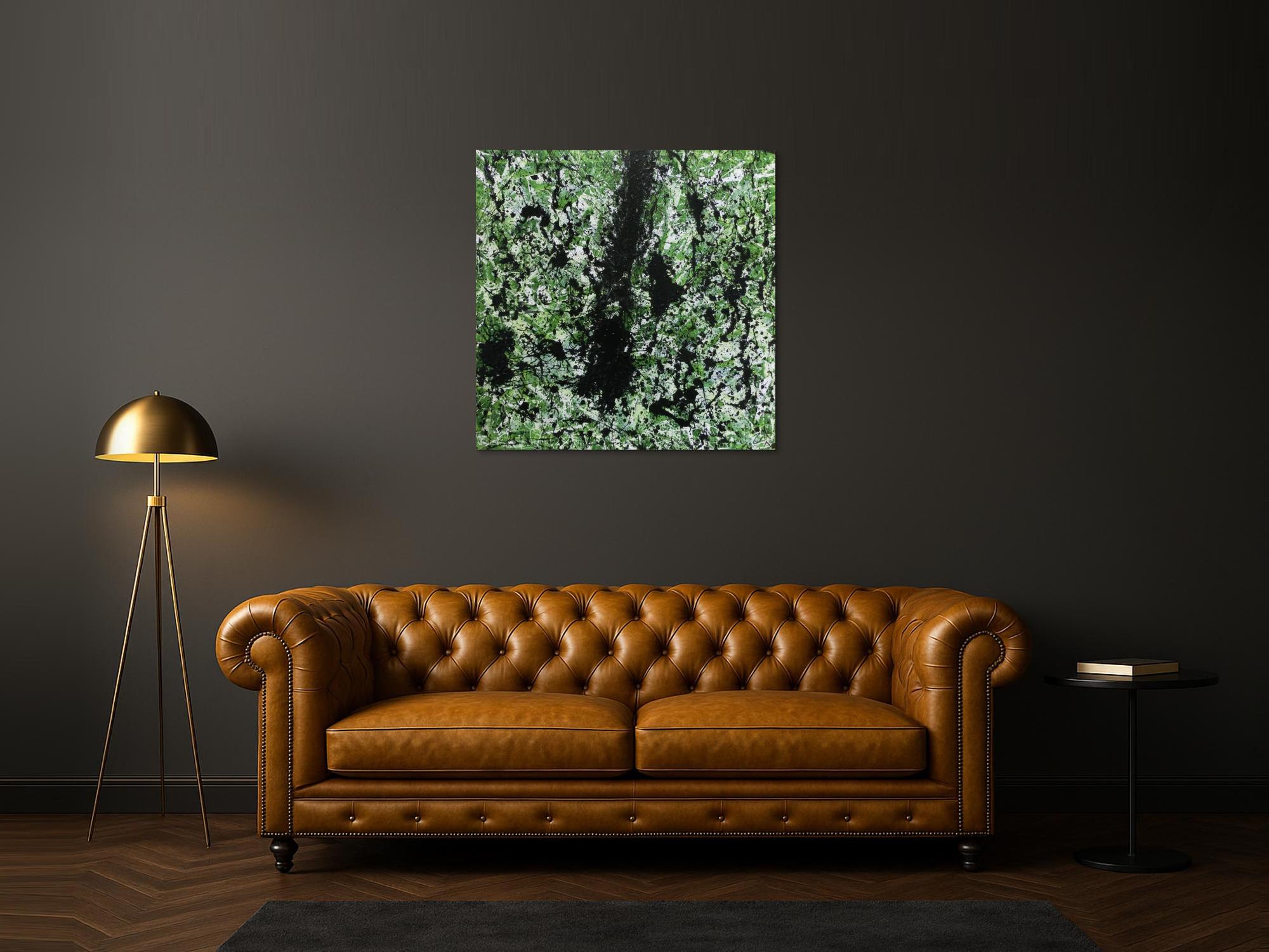 Modernes Acrylbild abstrakt grün schwarz weiß