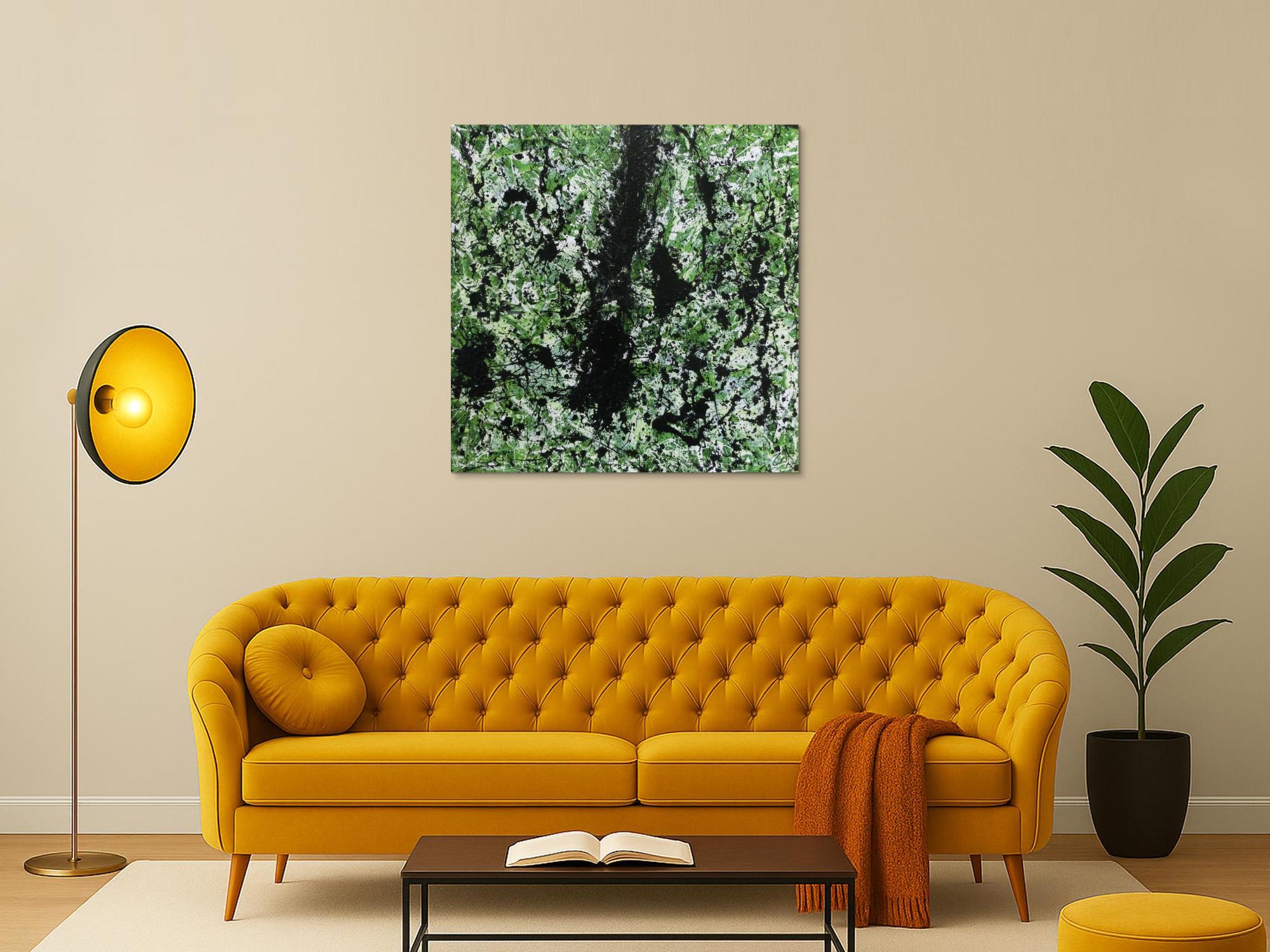 Modernes Acrylbild abstrakt grün schwarz weiß