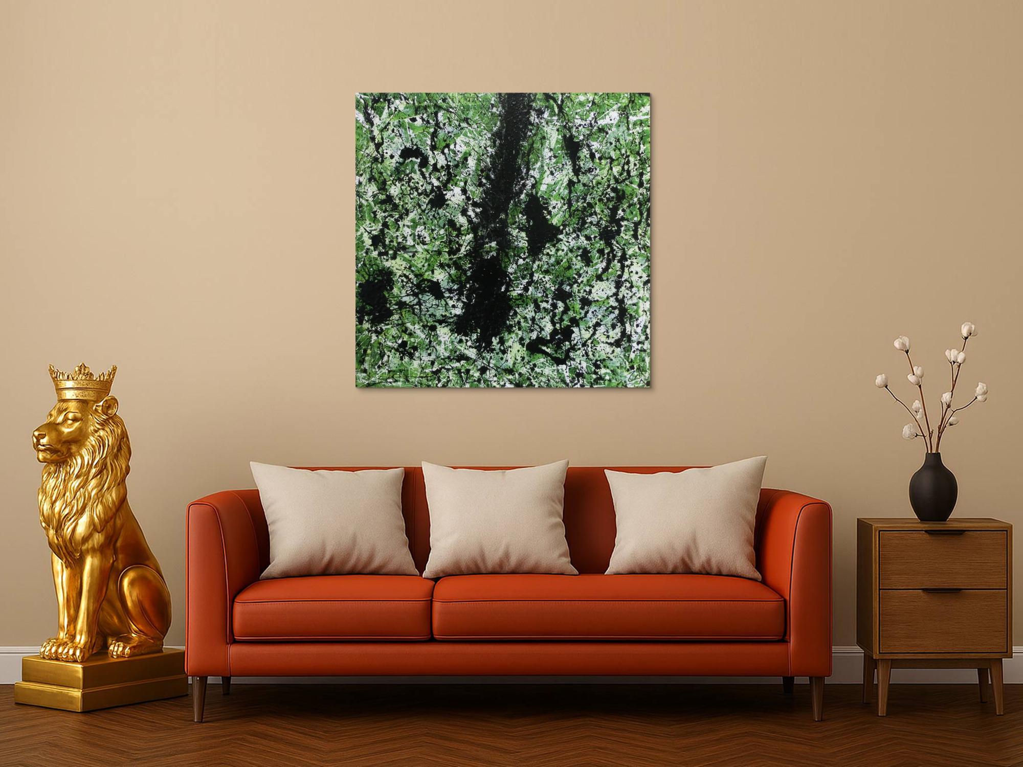 Modernes Acrylbild abstrakt grün schwarz weiß