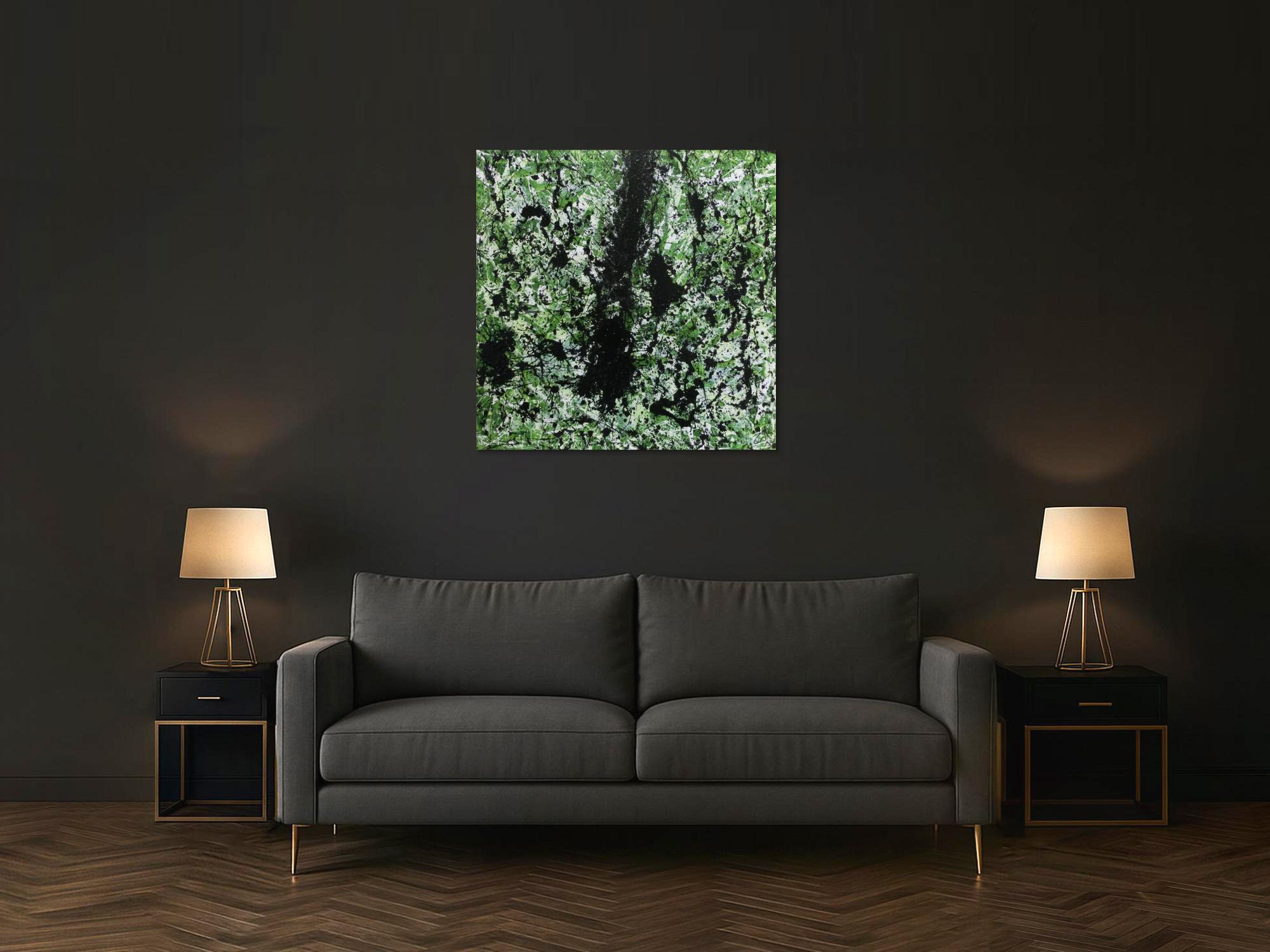 Modernes Acrylbild abstrakt grün schwarz weiß