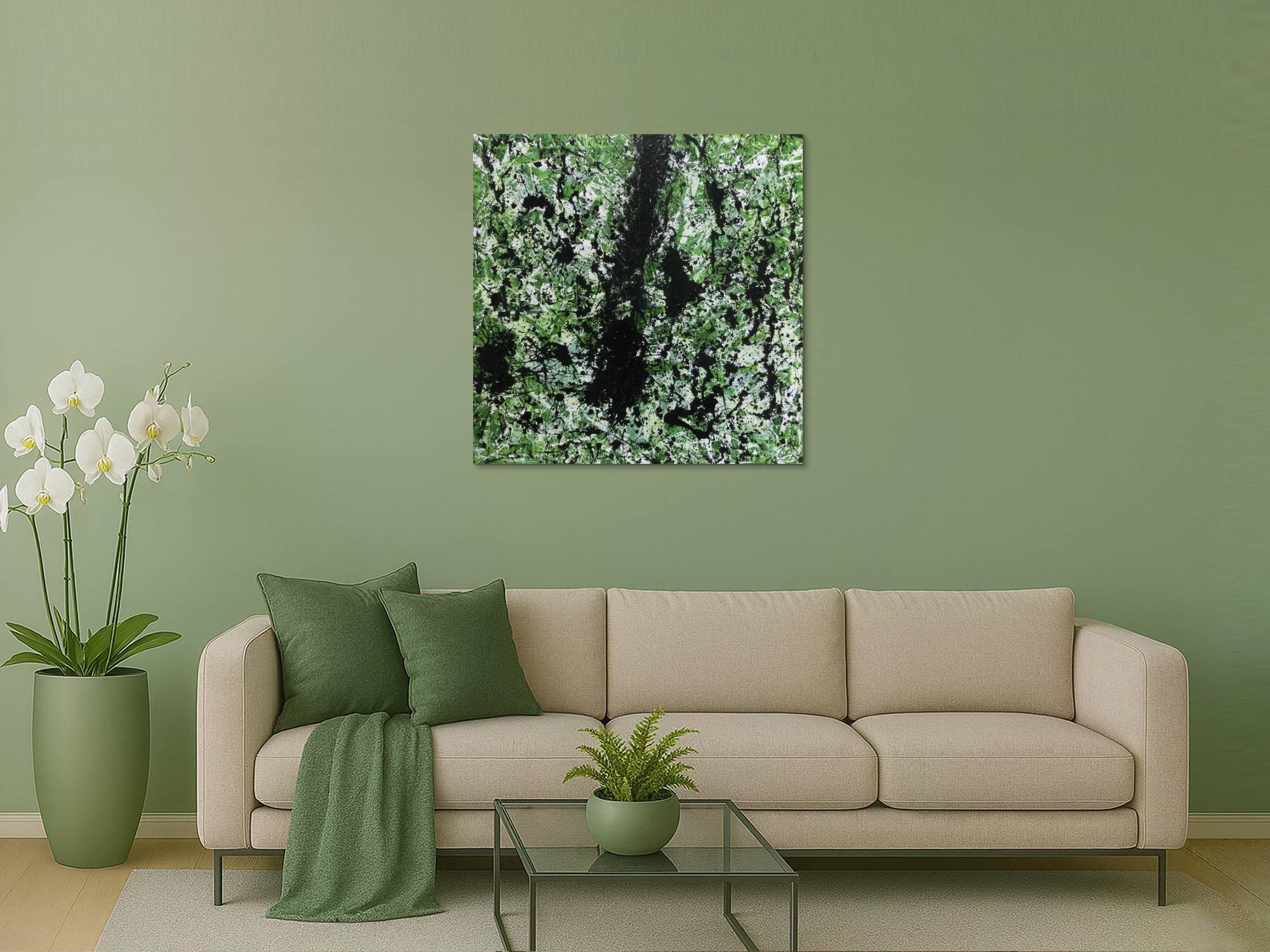 Modernes Acrylbild abstrakt grün schwarz weiß