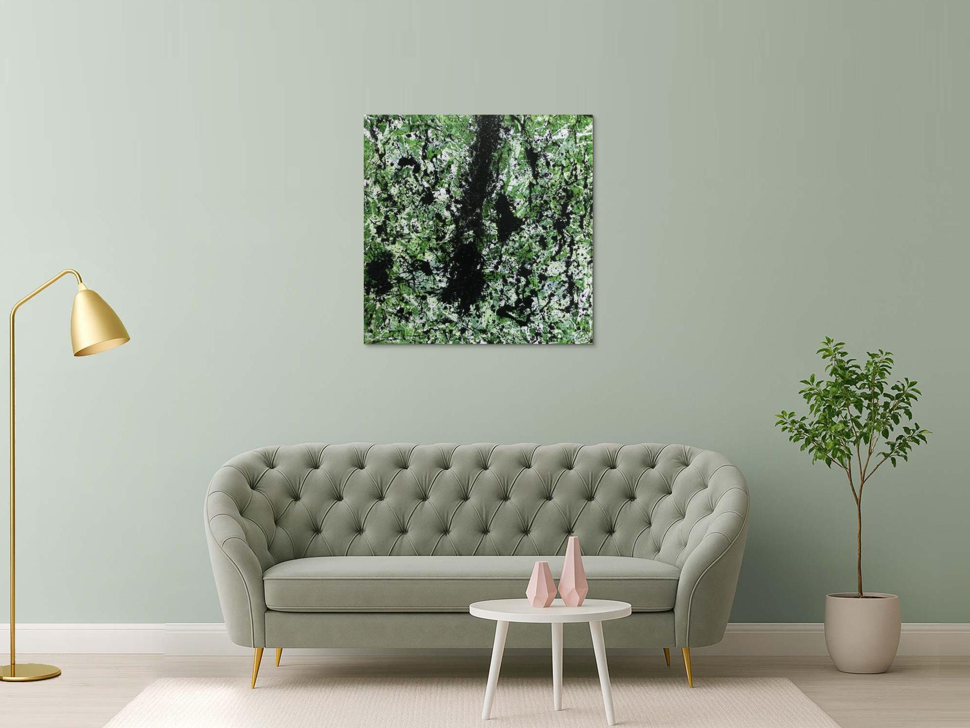 Modernes Acrylbild abstrakt grün schwarz weiß
