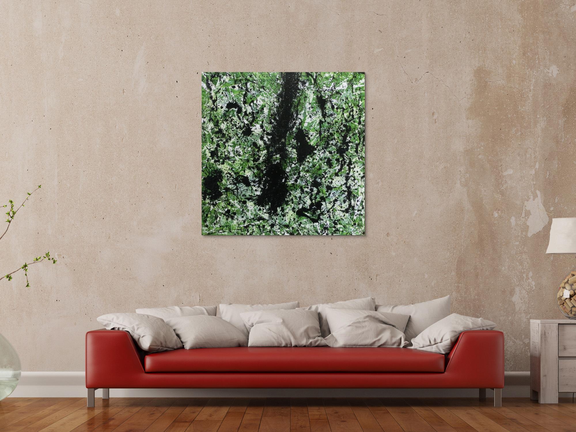 Modernes Acrylbild abstrakt grün schwarz weiß