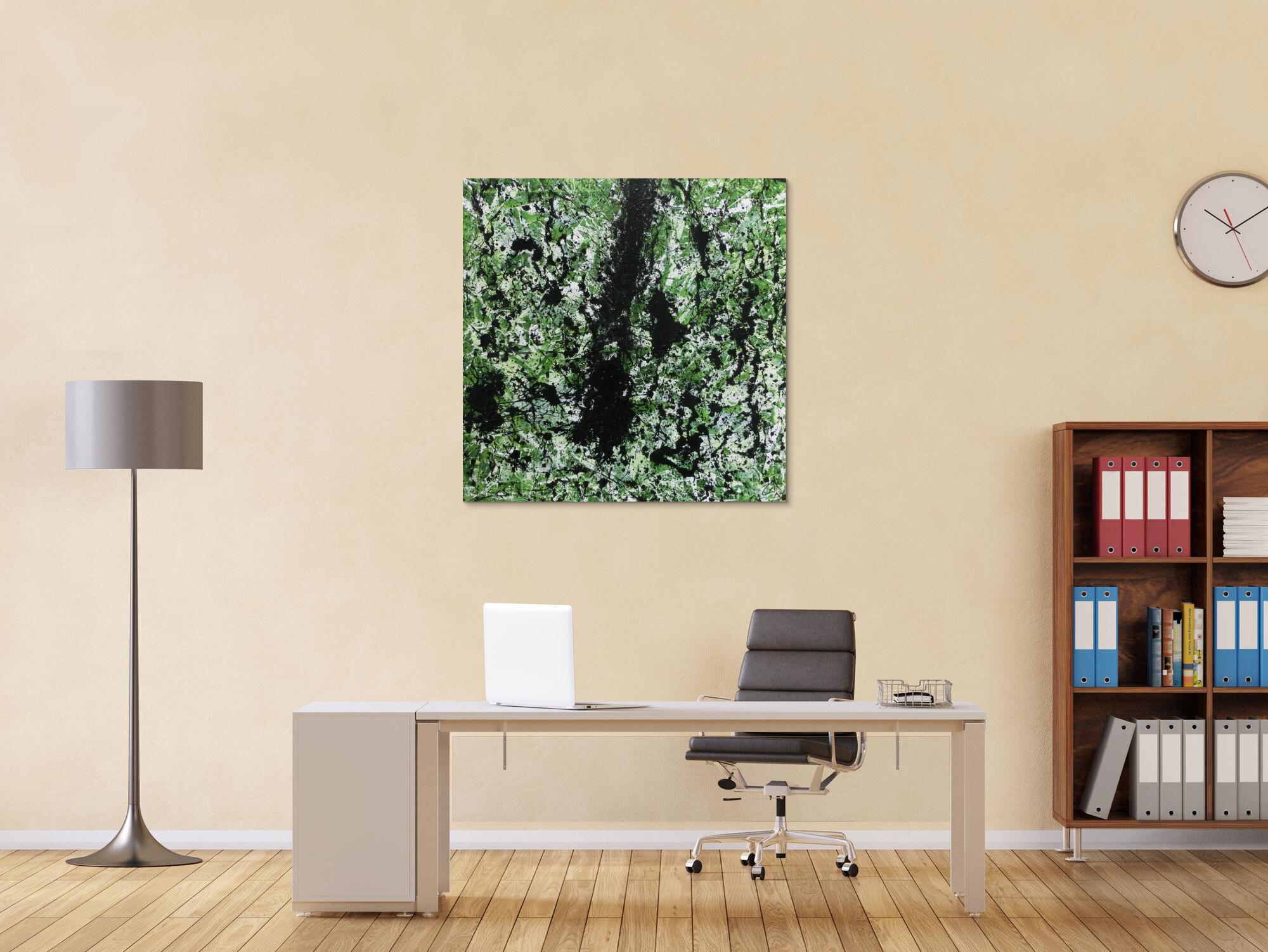 Modernes Acrylbild abstrakt grün schwarz weiß