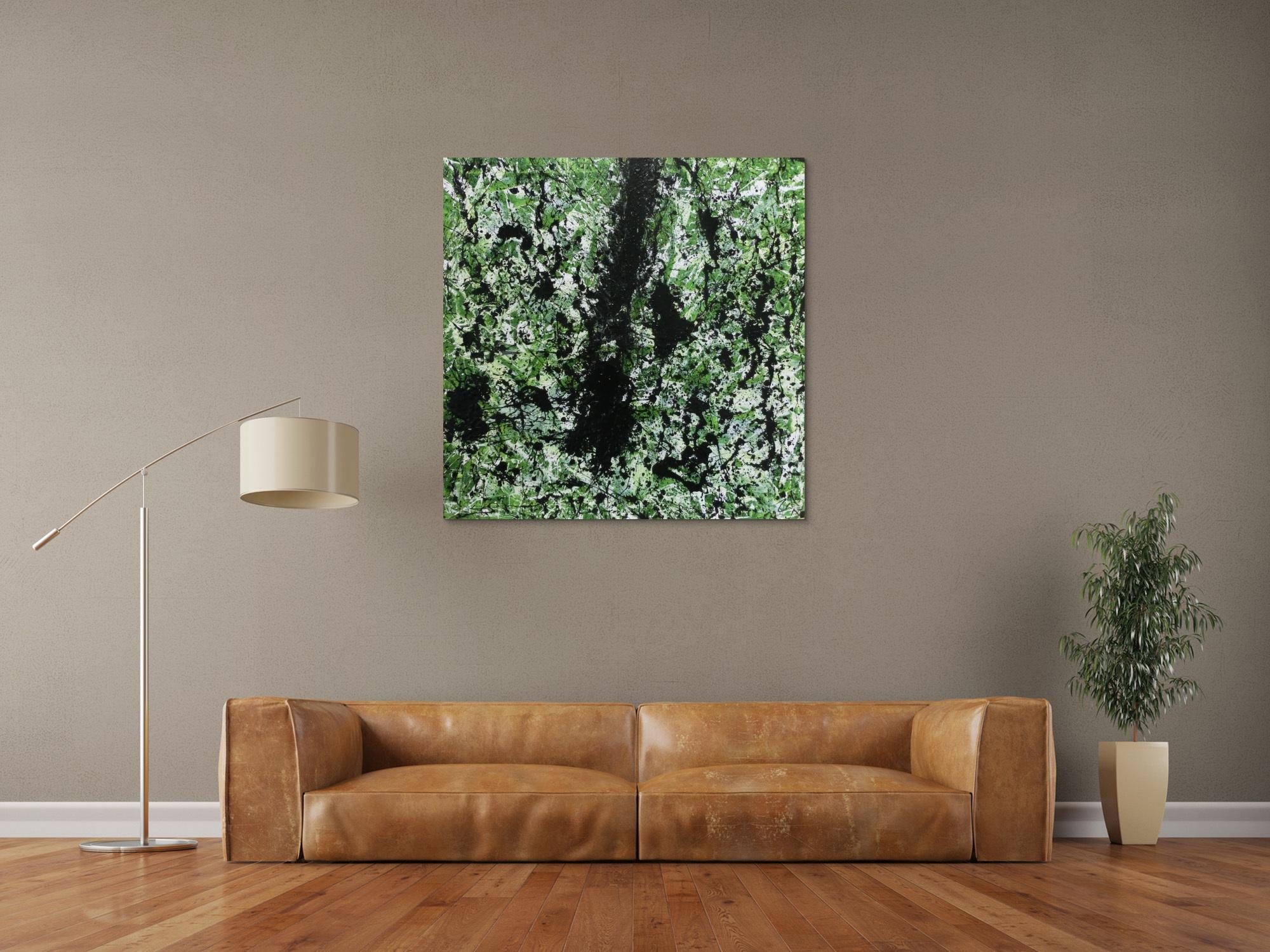 Modernes Acrylbild abstrakt grün schwarz weiß