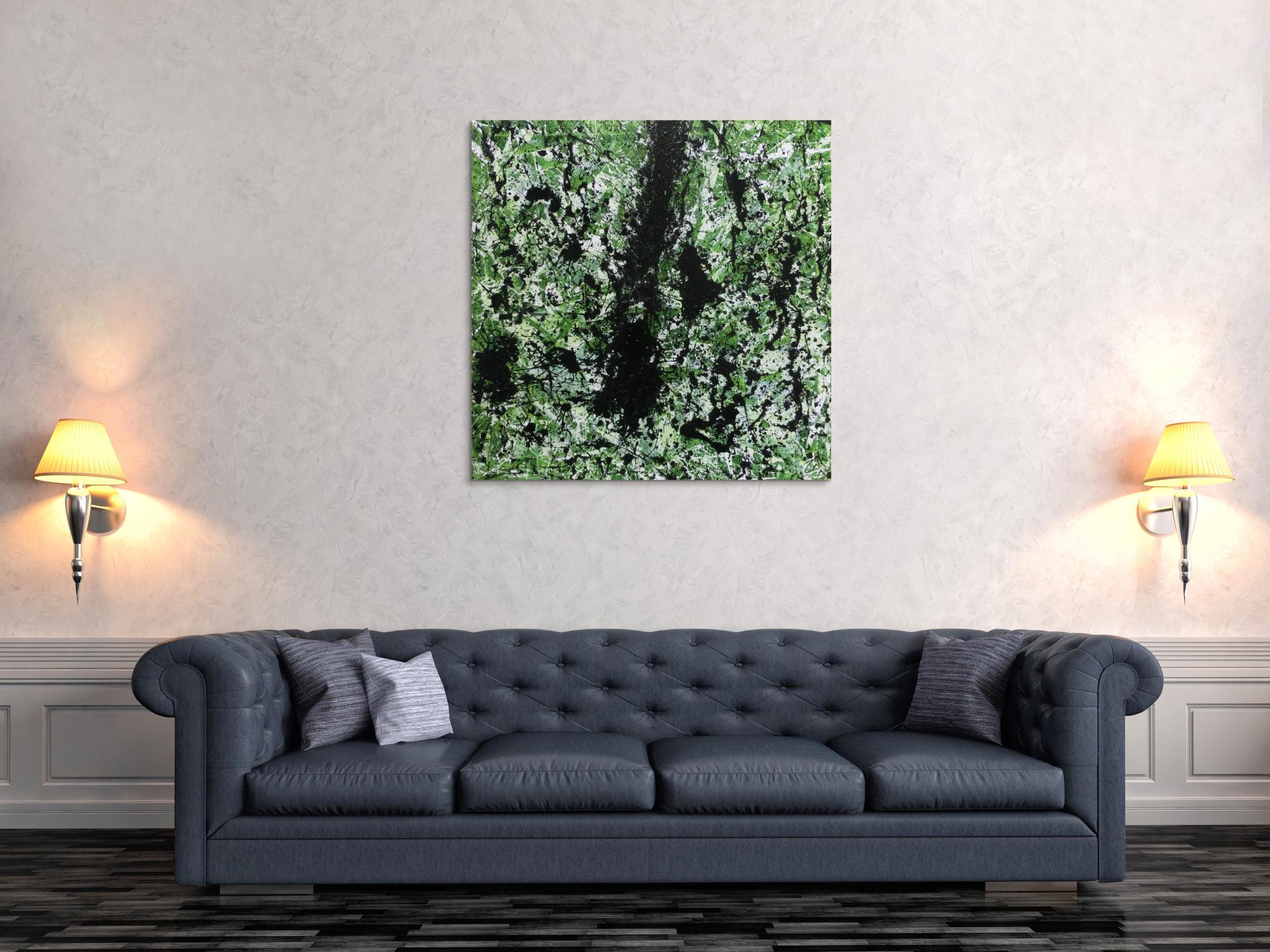 Modernes Acrylbild abstrakt grün schwarz weiß