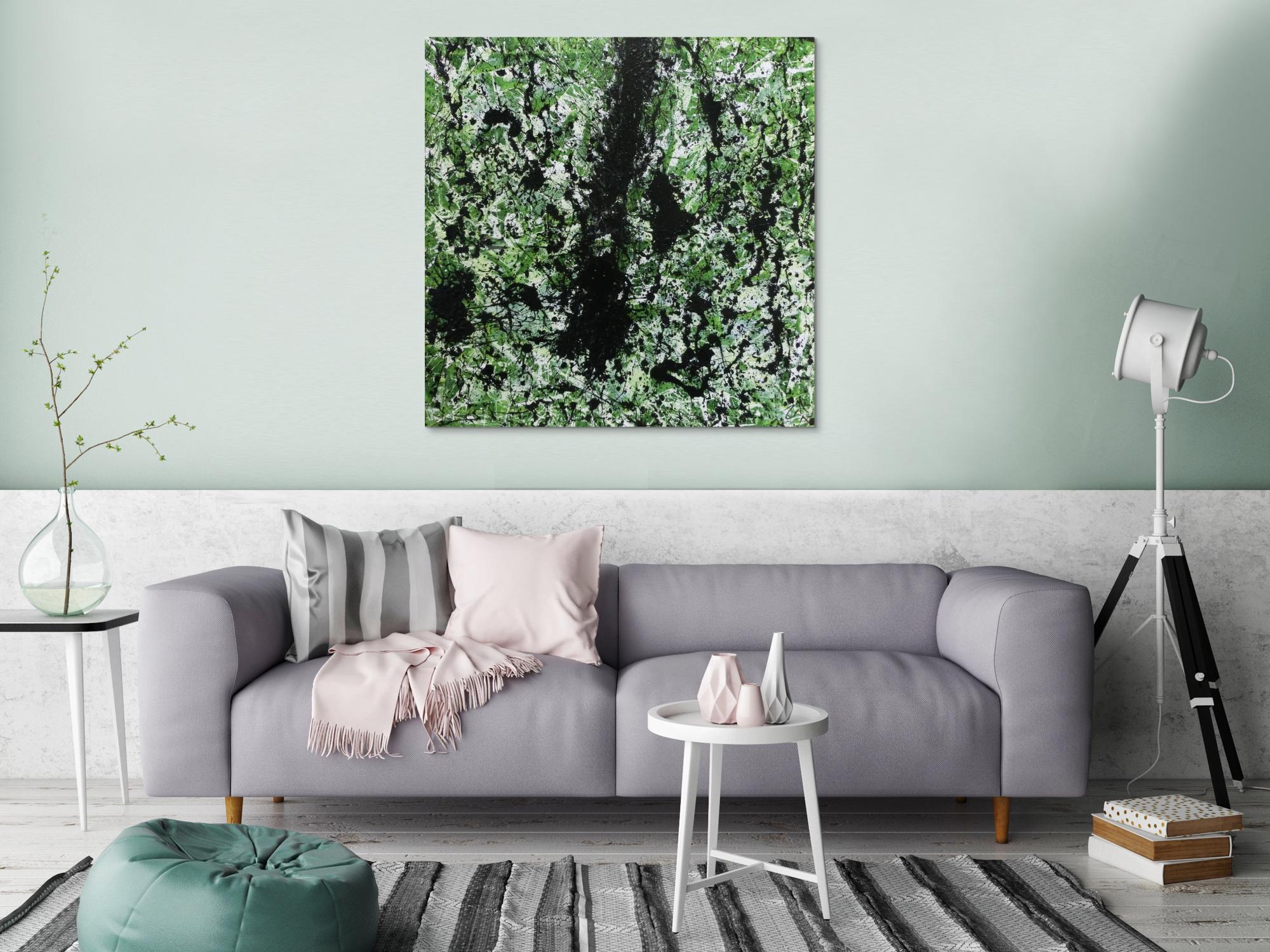 Modernes Acrylbild abstrakt grün schwarz weiß