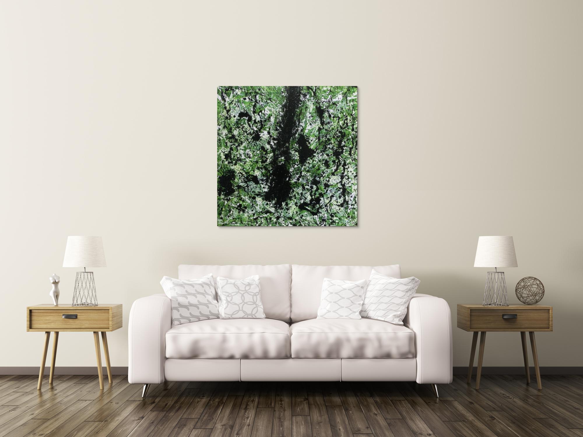 Modernes Acrylbild abstrakt grün schwarz weiß