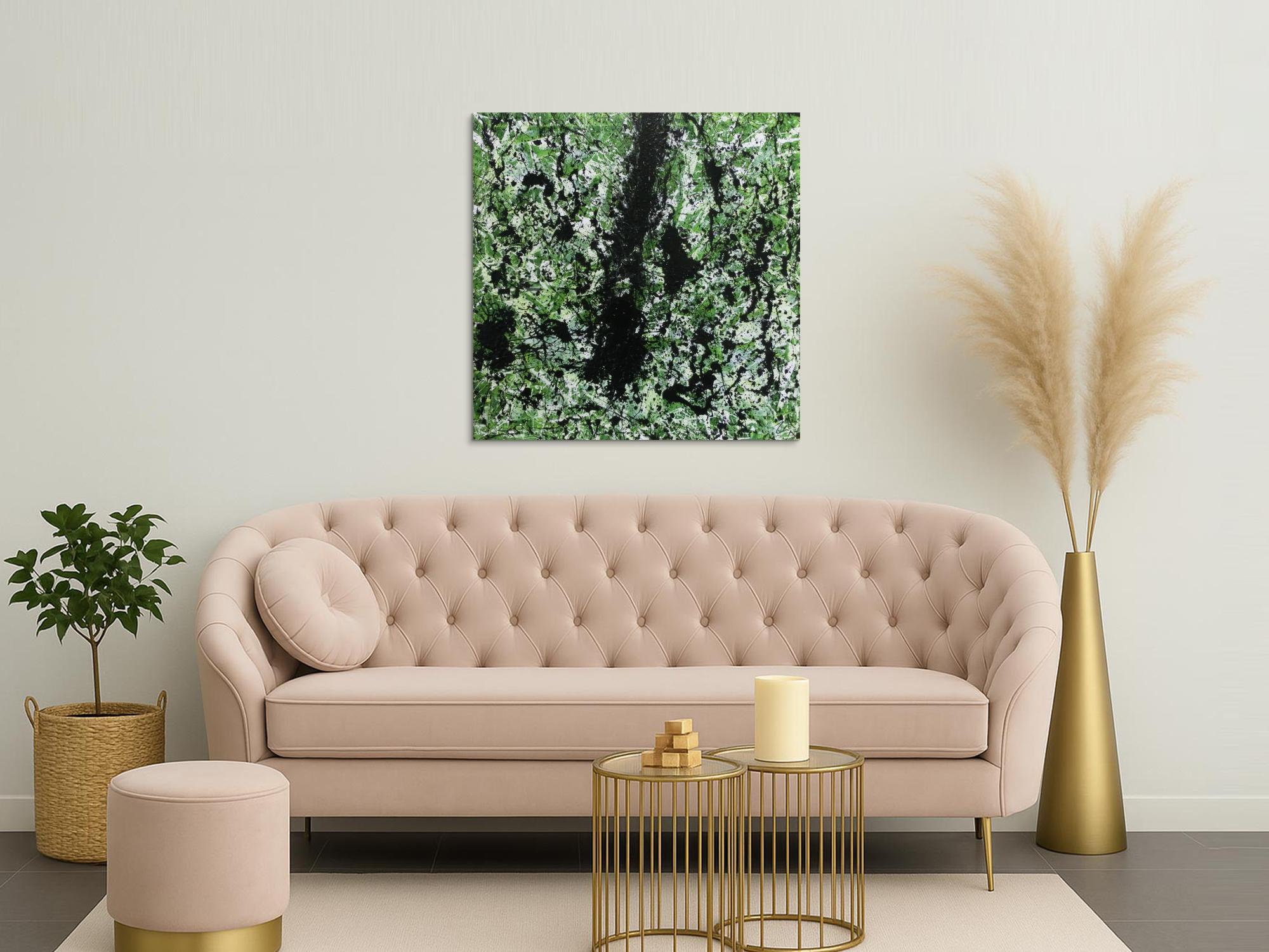 Modernes Acrylbild abstrakt grün schwarz weiß