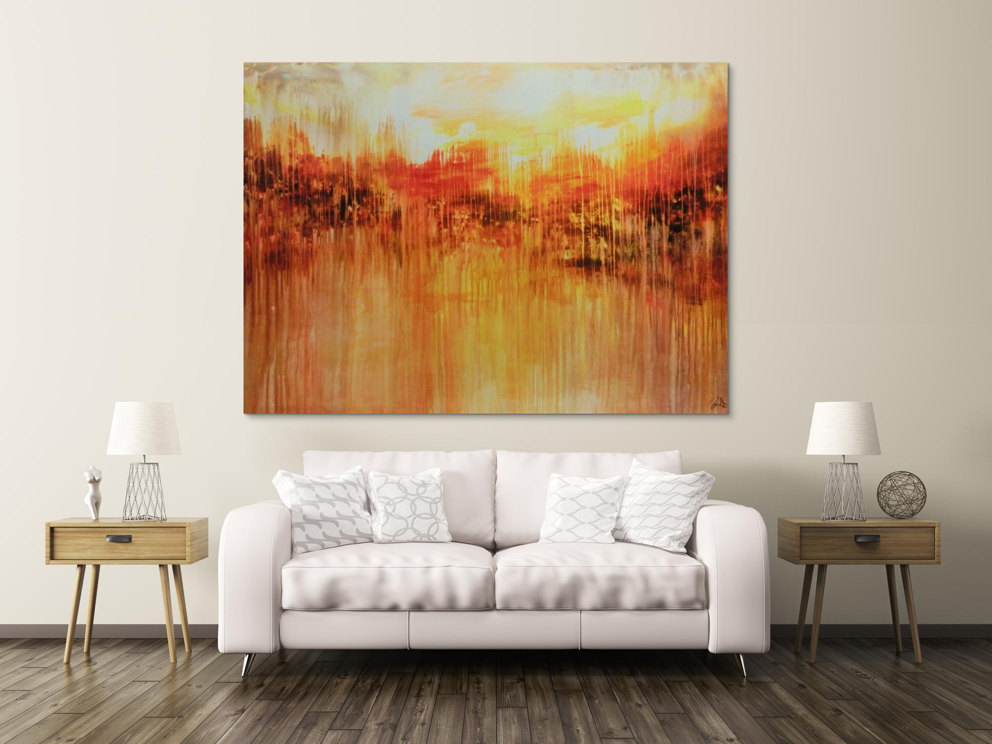 Abstraktes Acrylbild sehr groß xxl sehr ausdrucksstark orange mediterran