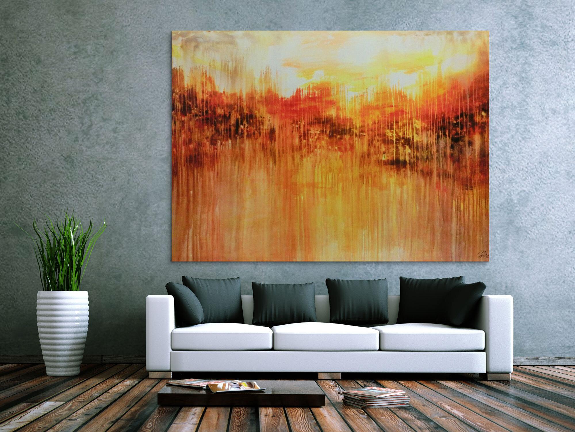 Abstraktes Acrylbild sehr groß xxl sehr ausdrucksstark orange mediterran