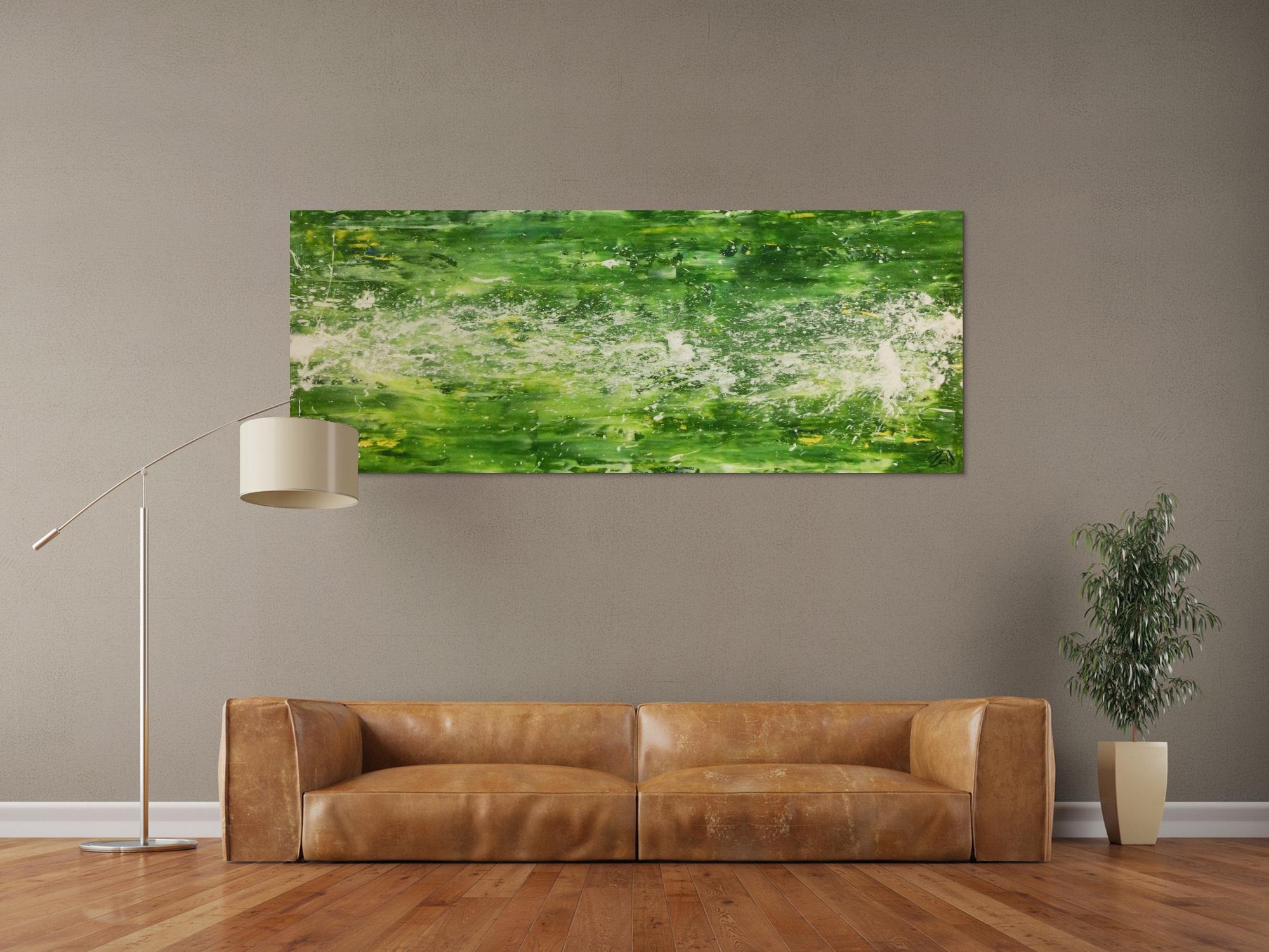 Modernes Acrylgemälde abstrakt grün weiß