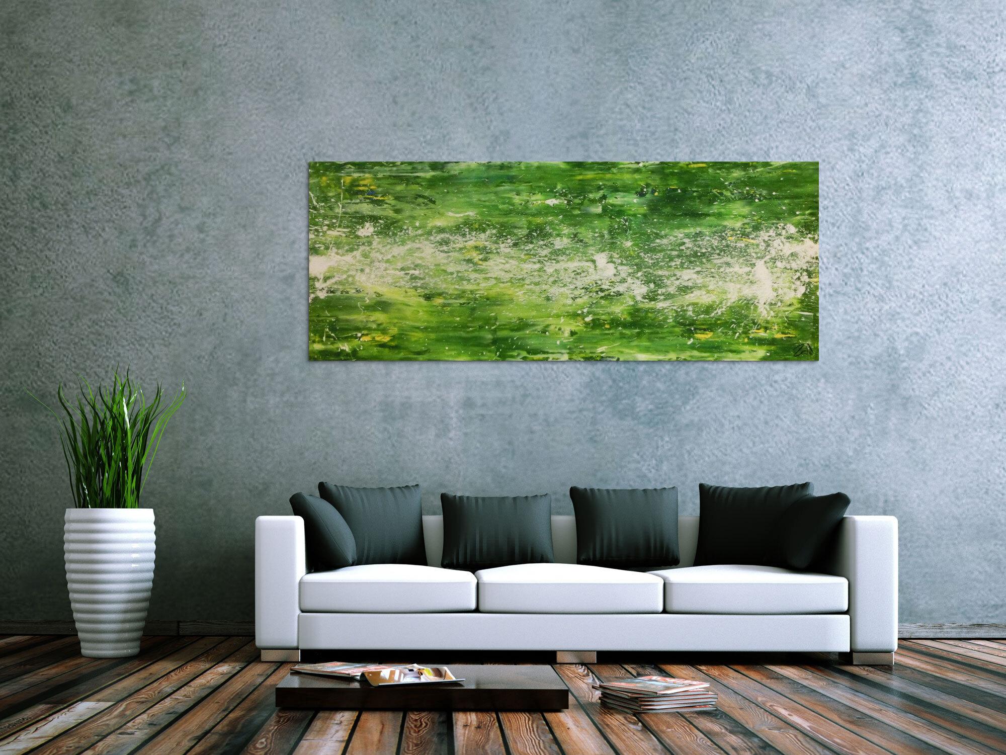 Modernes Acrylgemälde abstrakt grün weiß