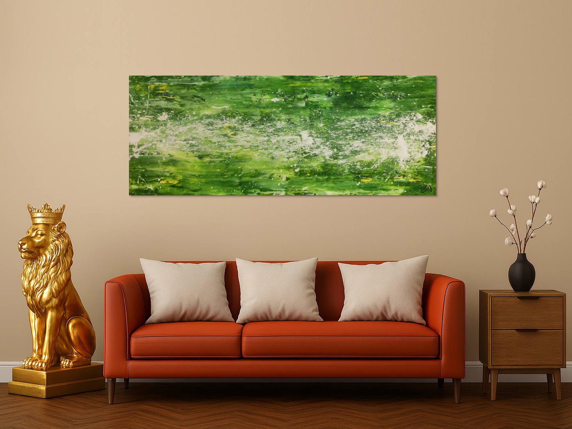 Modernes Acrylgemälde abstrakt grün weiß