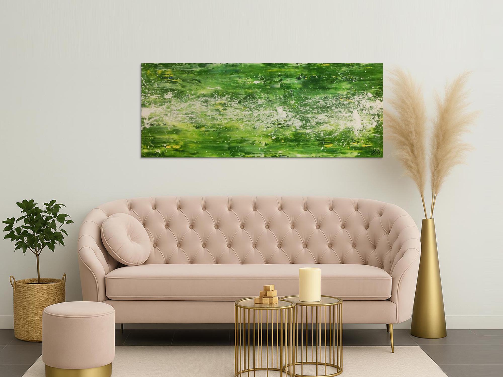 Modernes Acrylgemälde abstrakt grün weiß