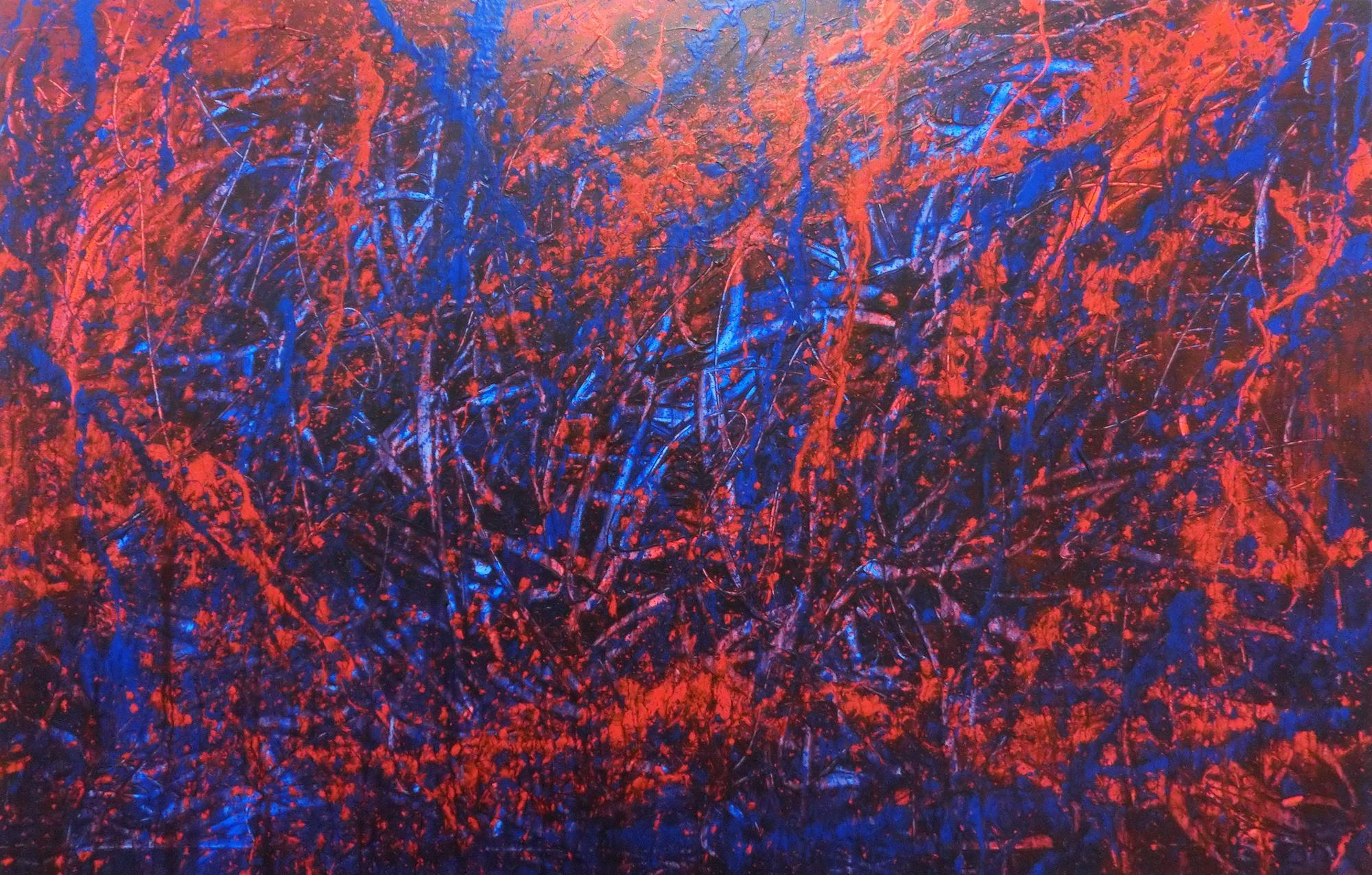 Abstraktes Acrylbild blau rot lila modern schlicht