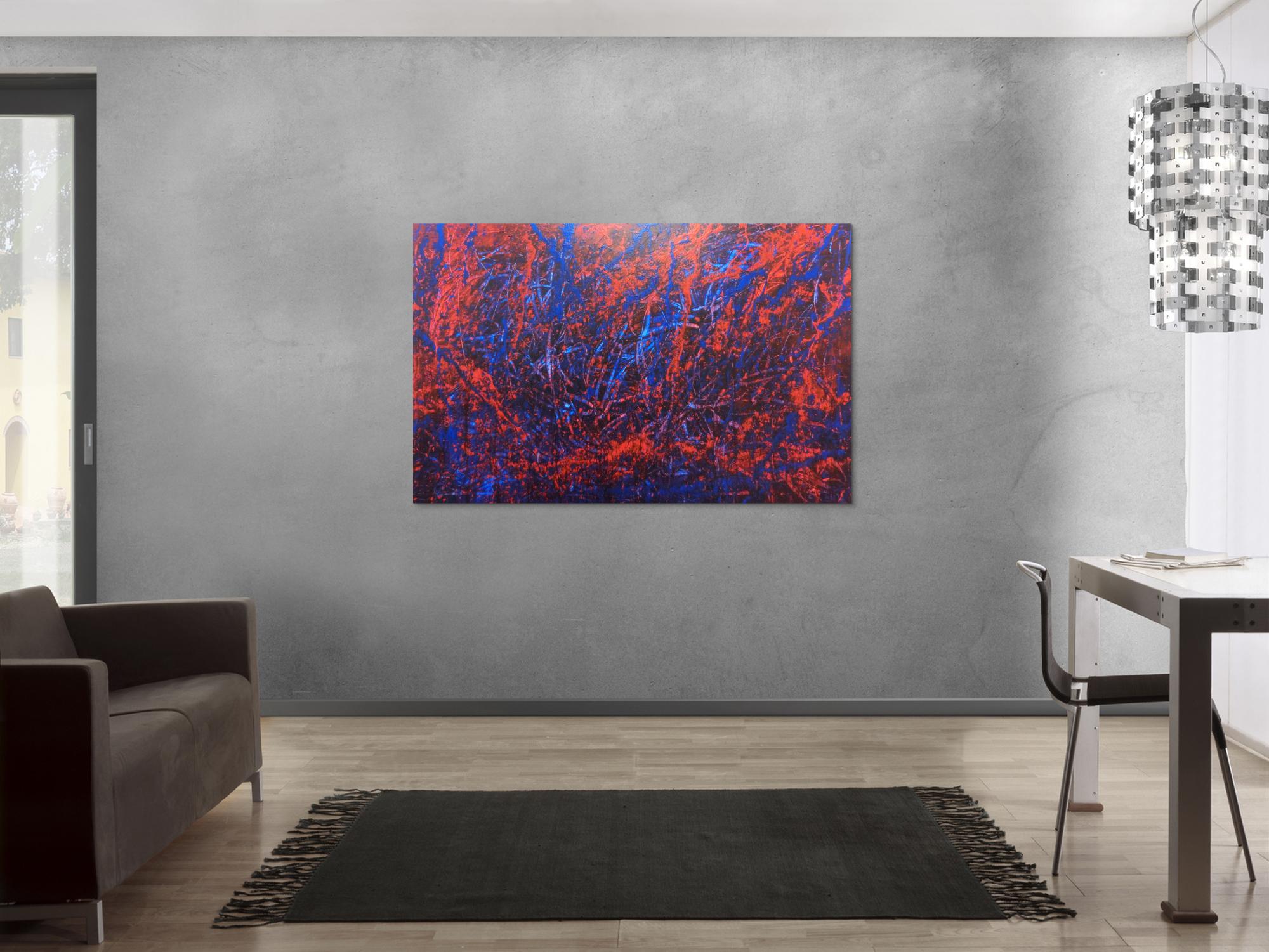 Abstraktes Acrylbild blau rot lila modern schlicht